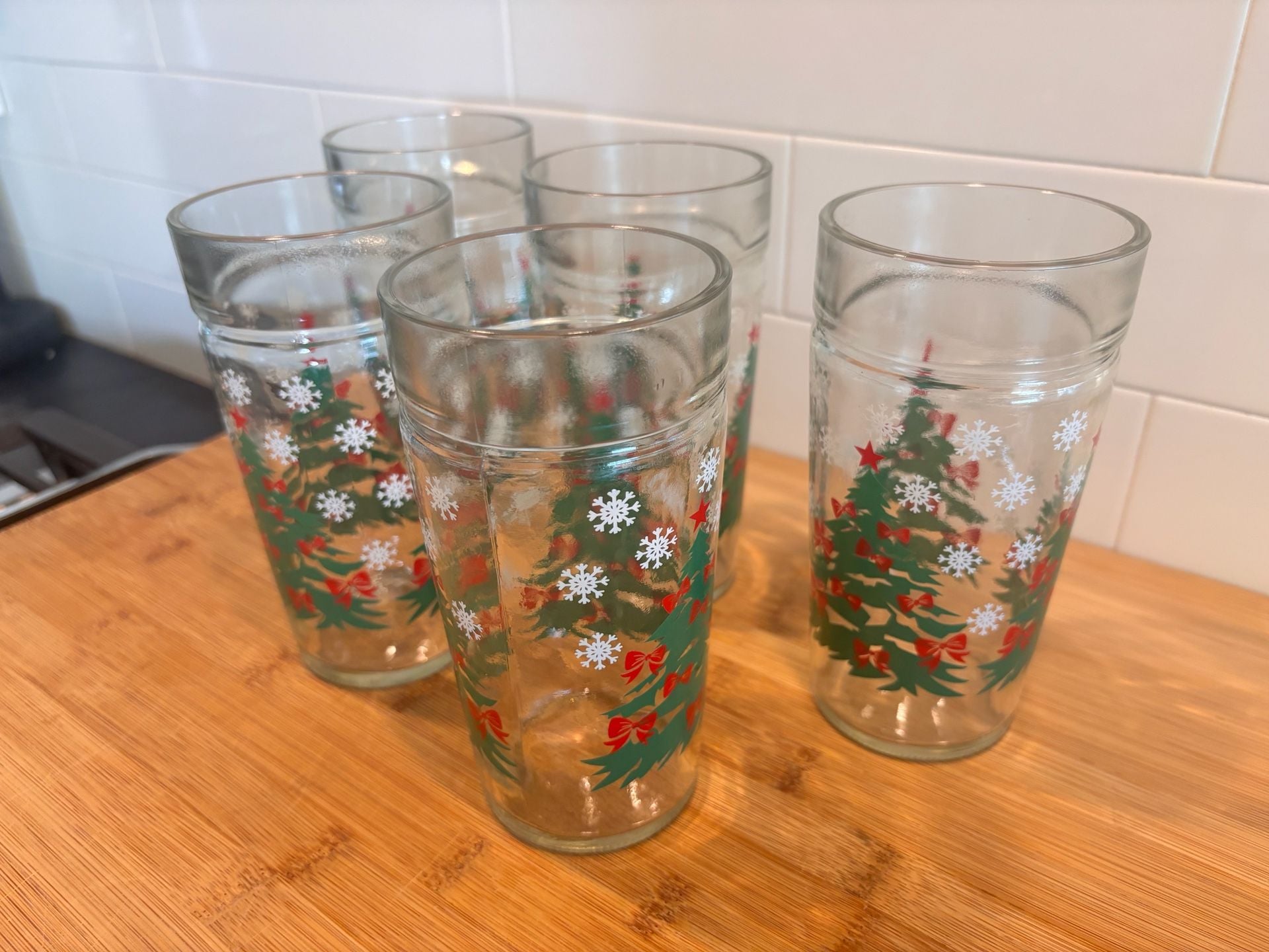 Anchor Hocking Christmas Tree Tumbler Glasses Set of 6 Holiday Snowflakes 3