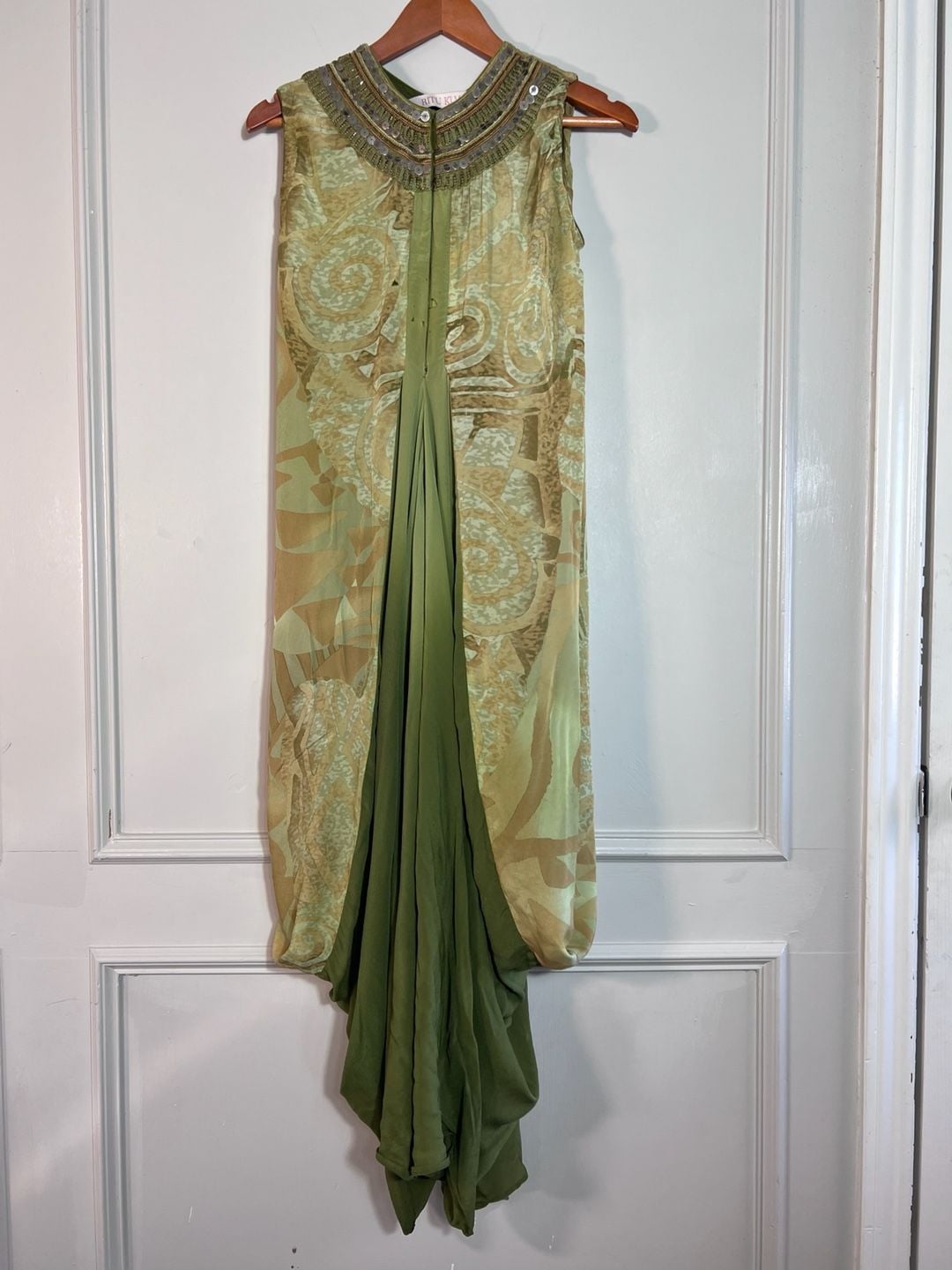 Ritu Kumar Size L Embellished Draped Maxi Dress Green Boho Ethnic Designer 1