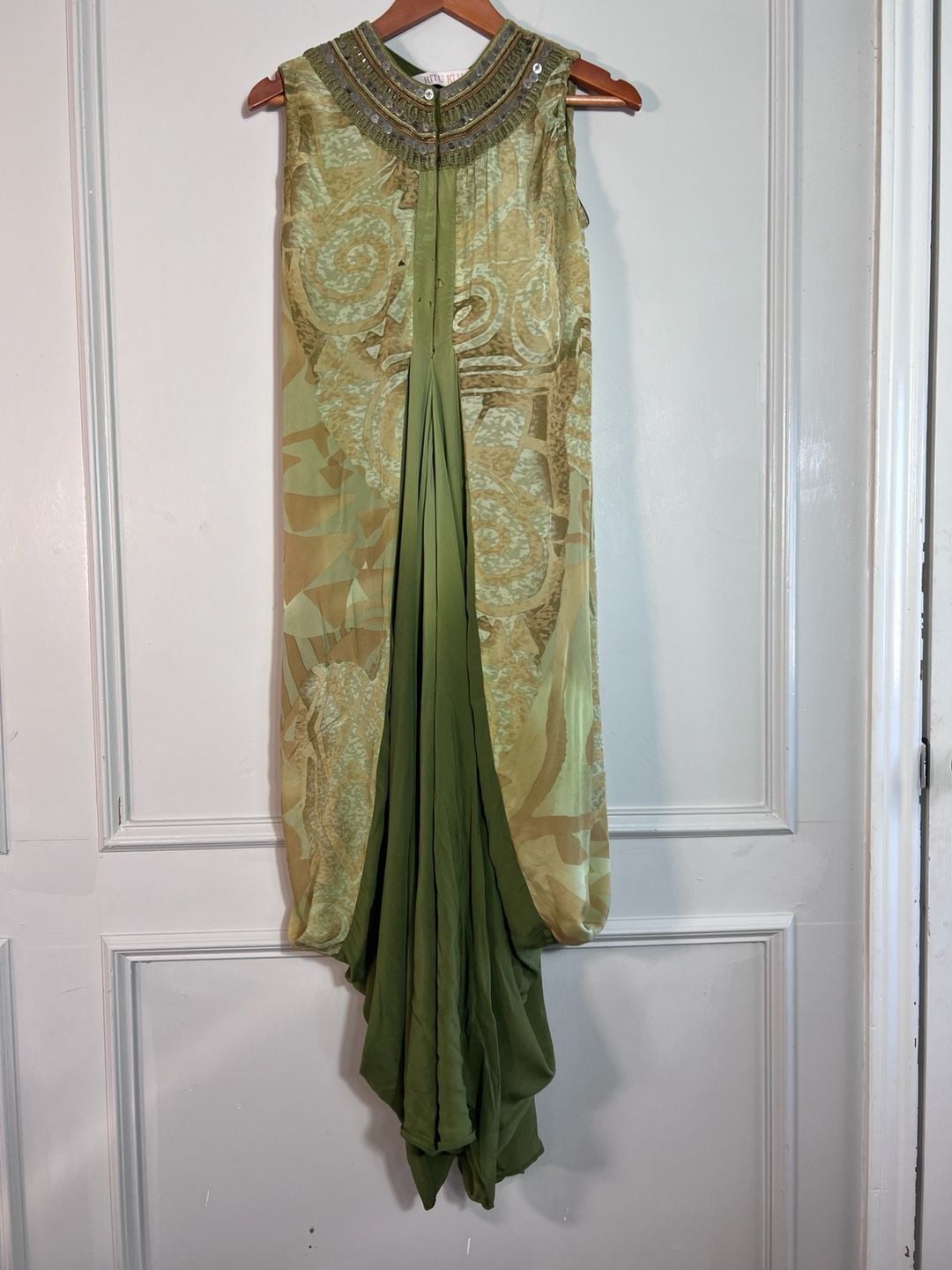 Ritu Kumar Size L Embellished Draped Maxi Dress Green Boho Ethnic Designer 2