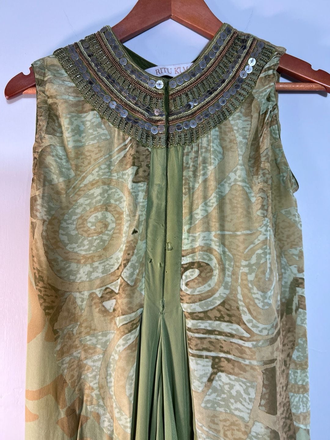 Ritu Kumar Size L Embellished Draped Maxi Dress Green Boho Ethnic Designer 4
