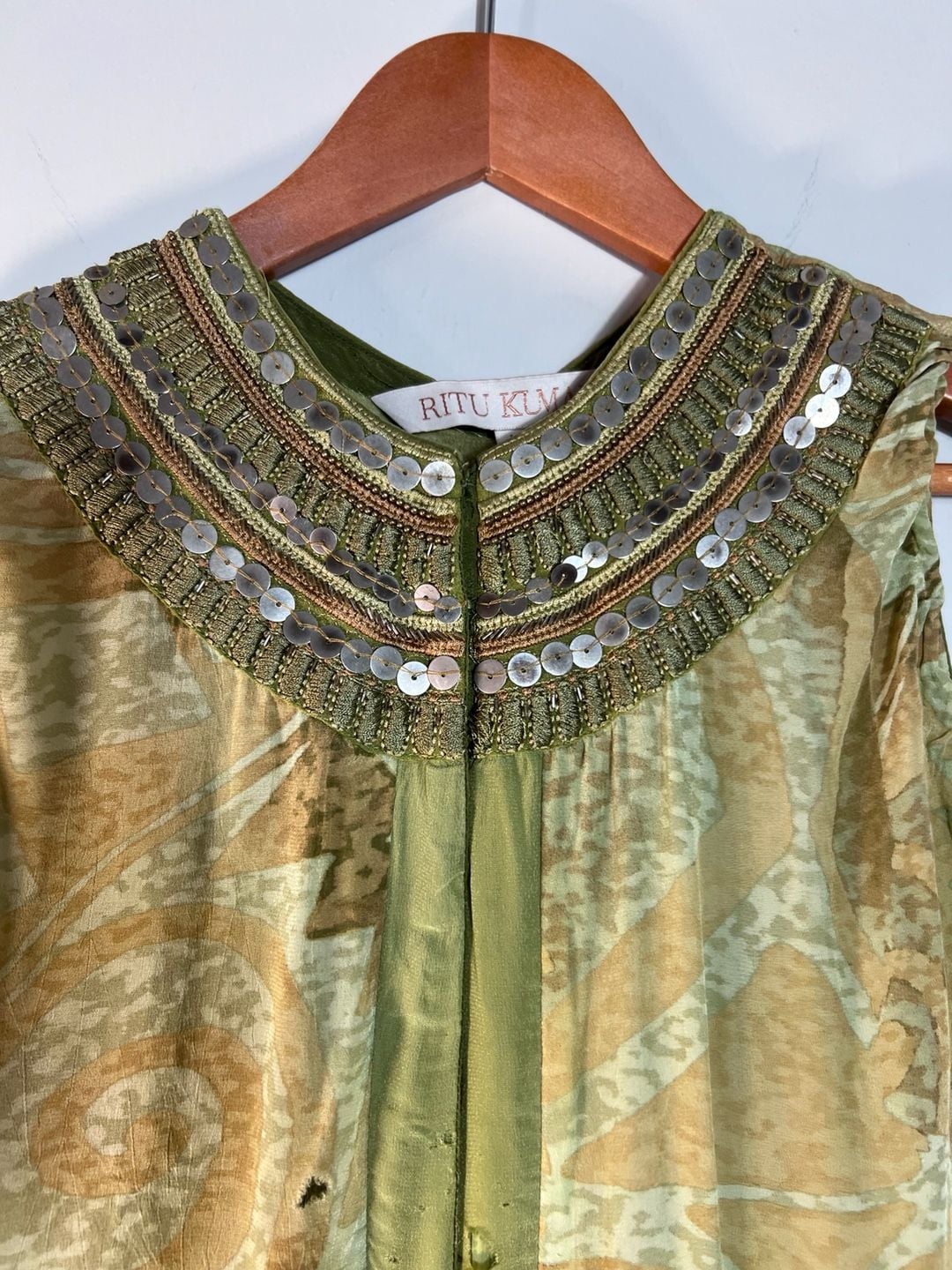 Ritu Kumar Size L Embellished Draped Maxi Dress Green Boho Ethnic Designer 5