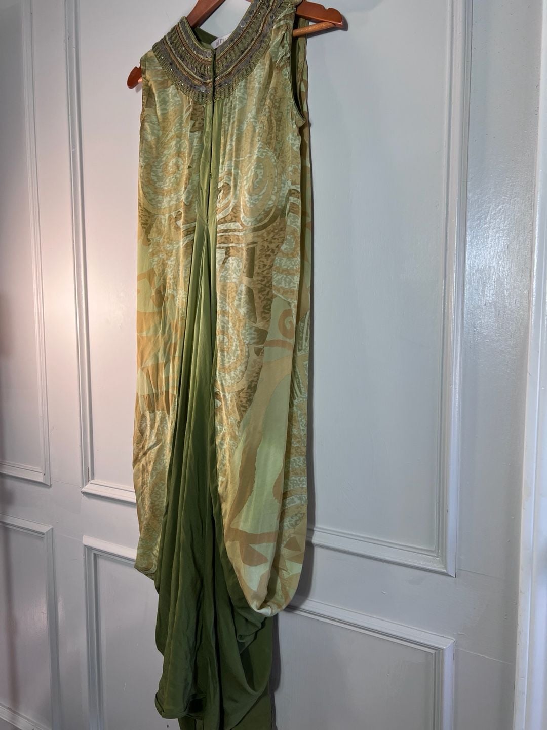 Ritu Kumar Size L Embellished Draped Maxi Dress Green Boho Ethnic Designer 6