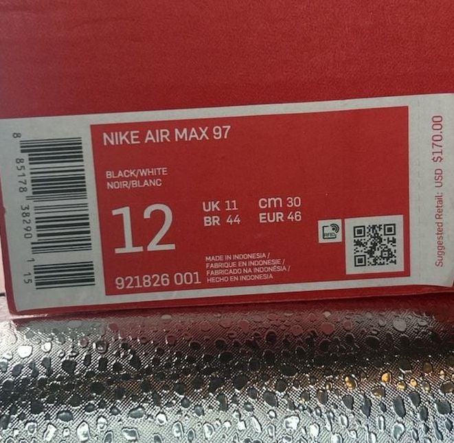 Nike Air Max 97 Black and White Size 12 Men's 10