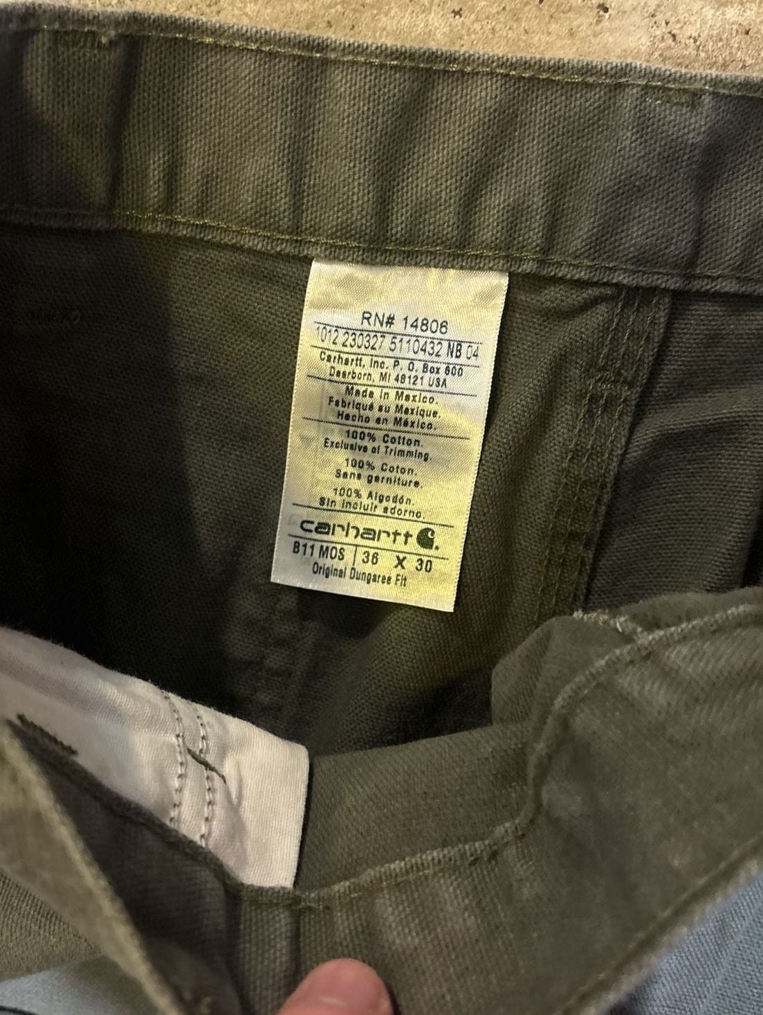 Carhartt B11 MOS Size 36x30 Green Cotton Canvas Original Dungaree Fit 4