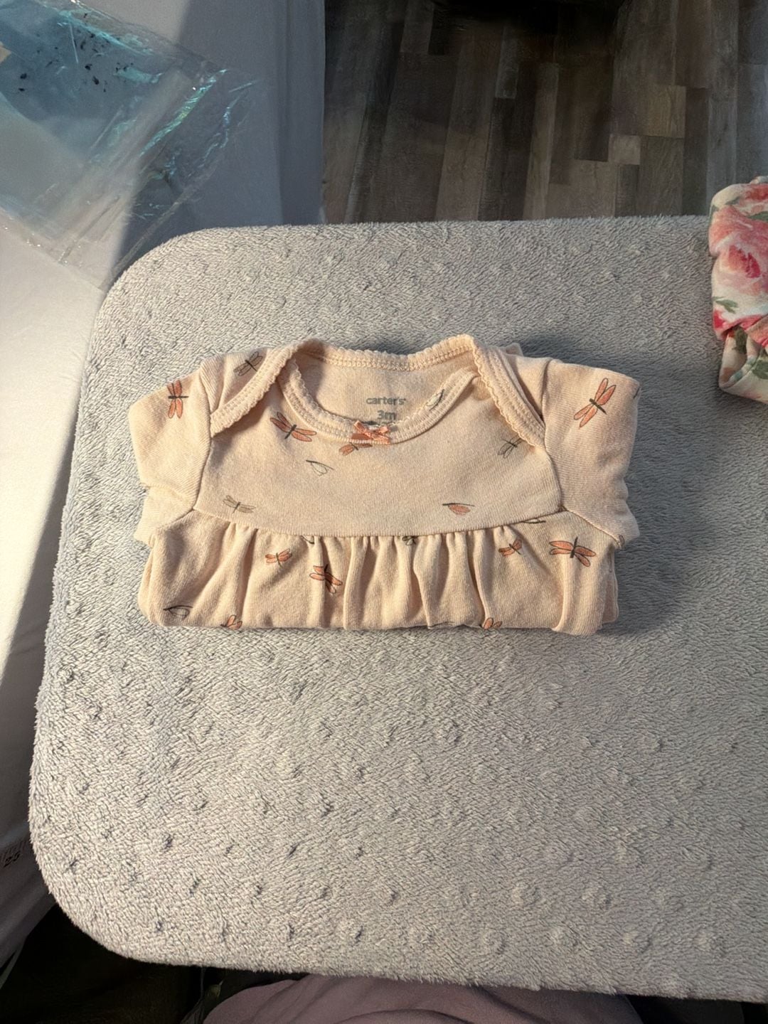 Carter's Dragonfly Smocked Baby Gown Size 0-3M Pink Cotton EUC 3