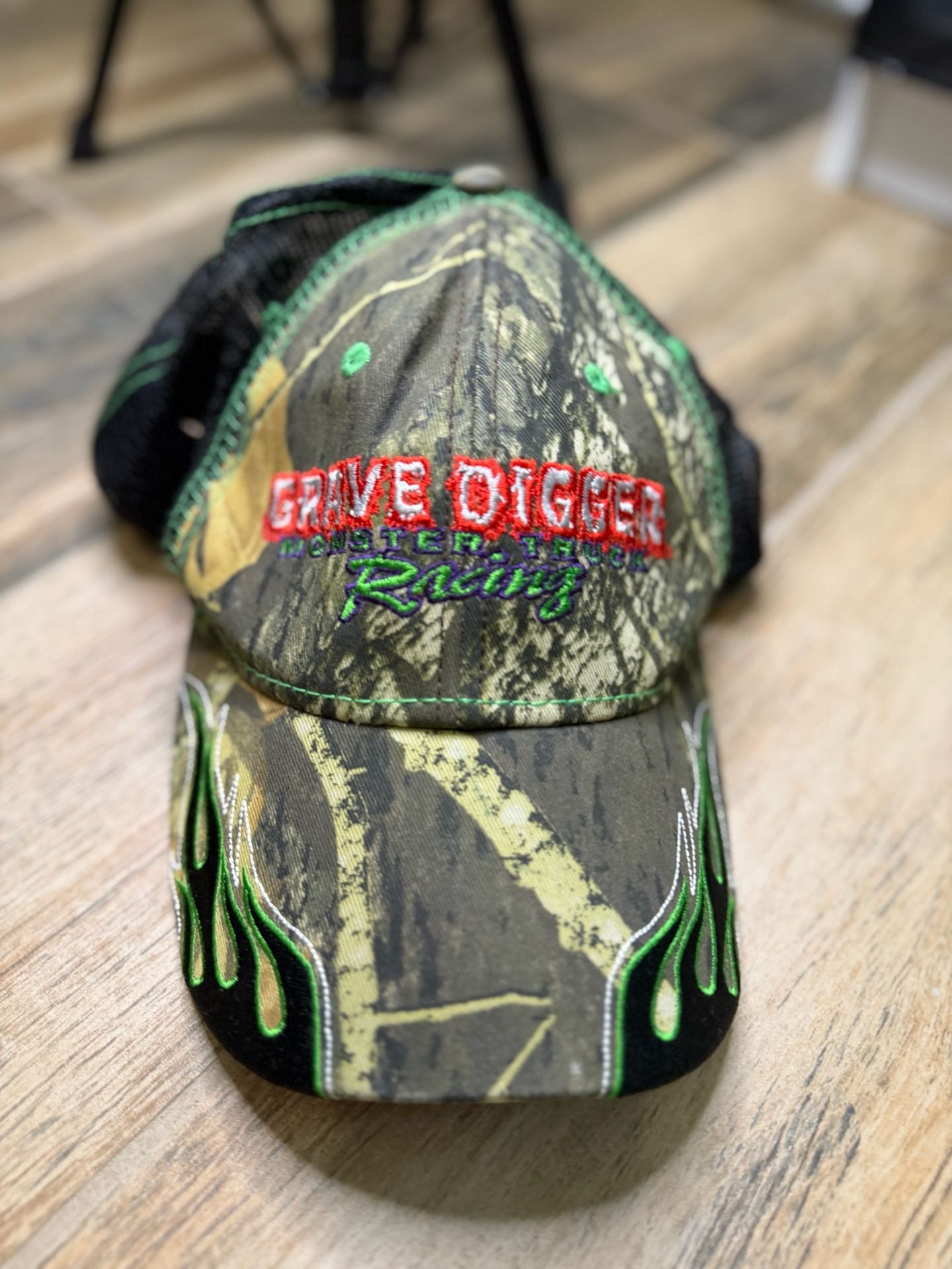 Monster Jam Grave Digger Racing Flames Camo Mesh Trucker Hat 4