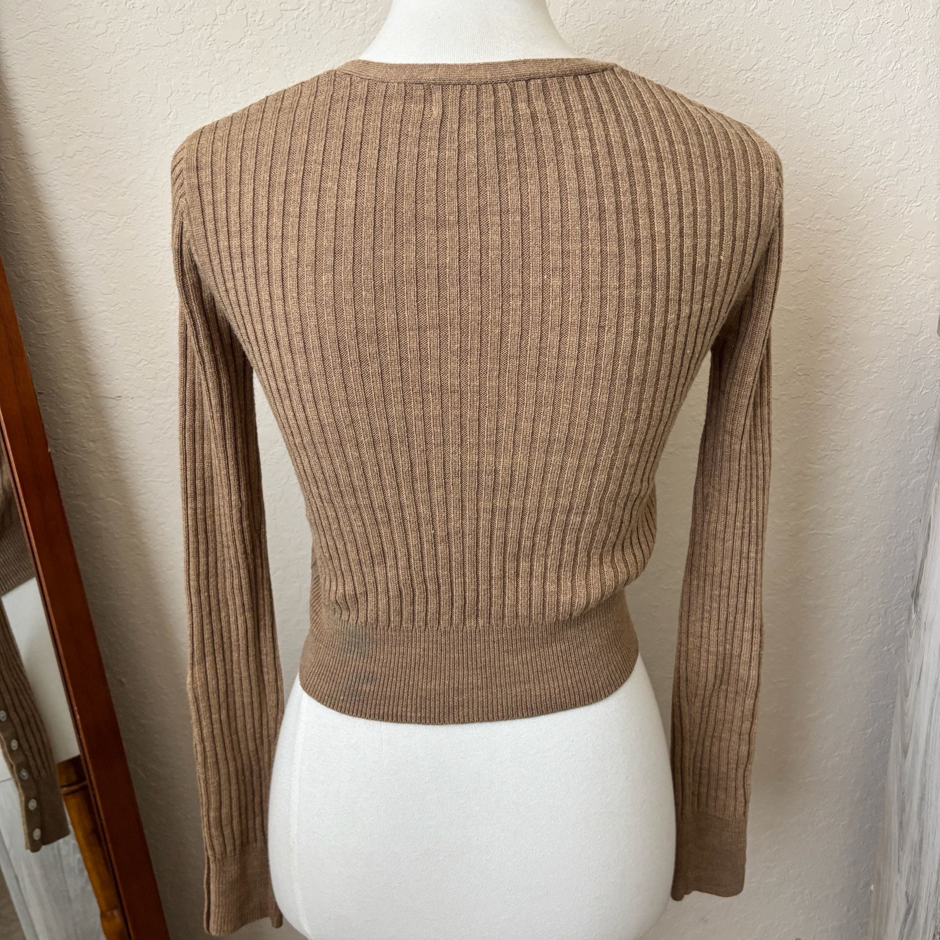 American Rag Cie Tan Brown Ribbed Button Front Long Sleeve Sweater Top Y2K Sz M 6