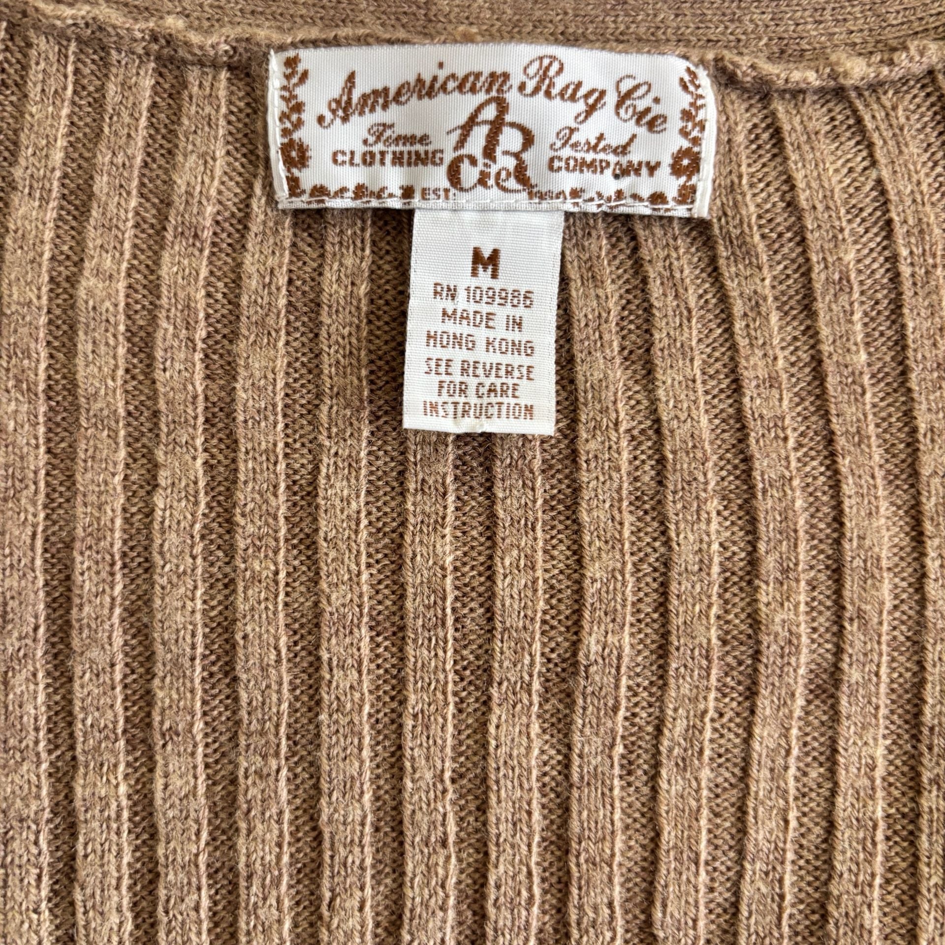 American Rag Cie Tan Brown Ribbed Button Front Long Sleeve Sweater Top Y2K Sz M 7