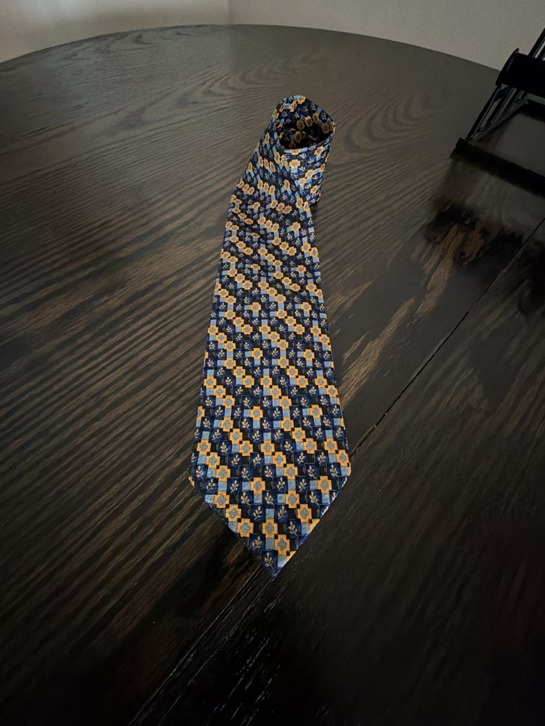 Ermenegildo Zegna Silk Geometric Tie Blue Yellow Pattern 1
