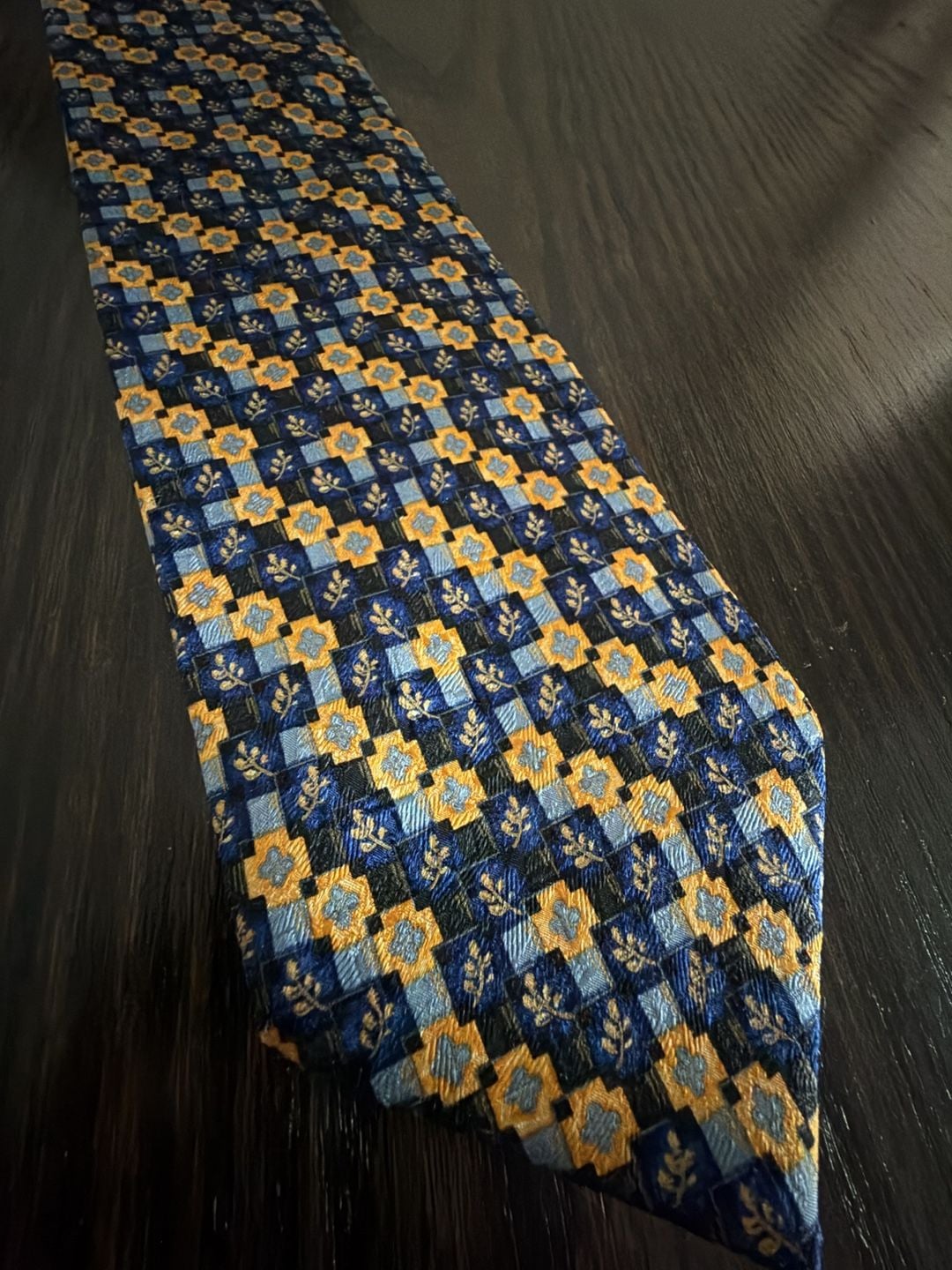 Ermenegildo Zegna Silk Geometric Tie Blue Yellow Pattern 3