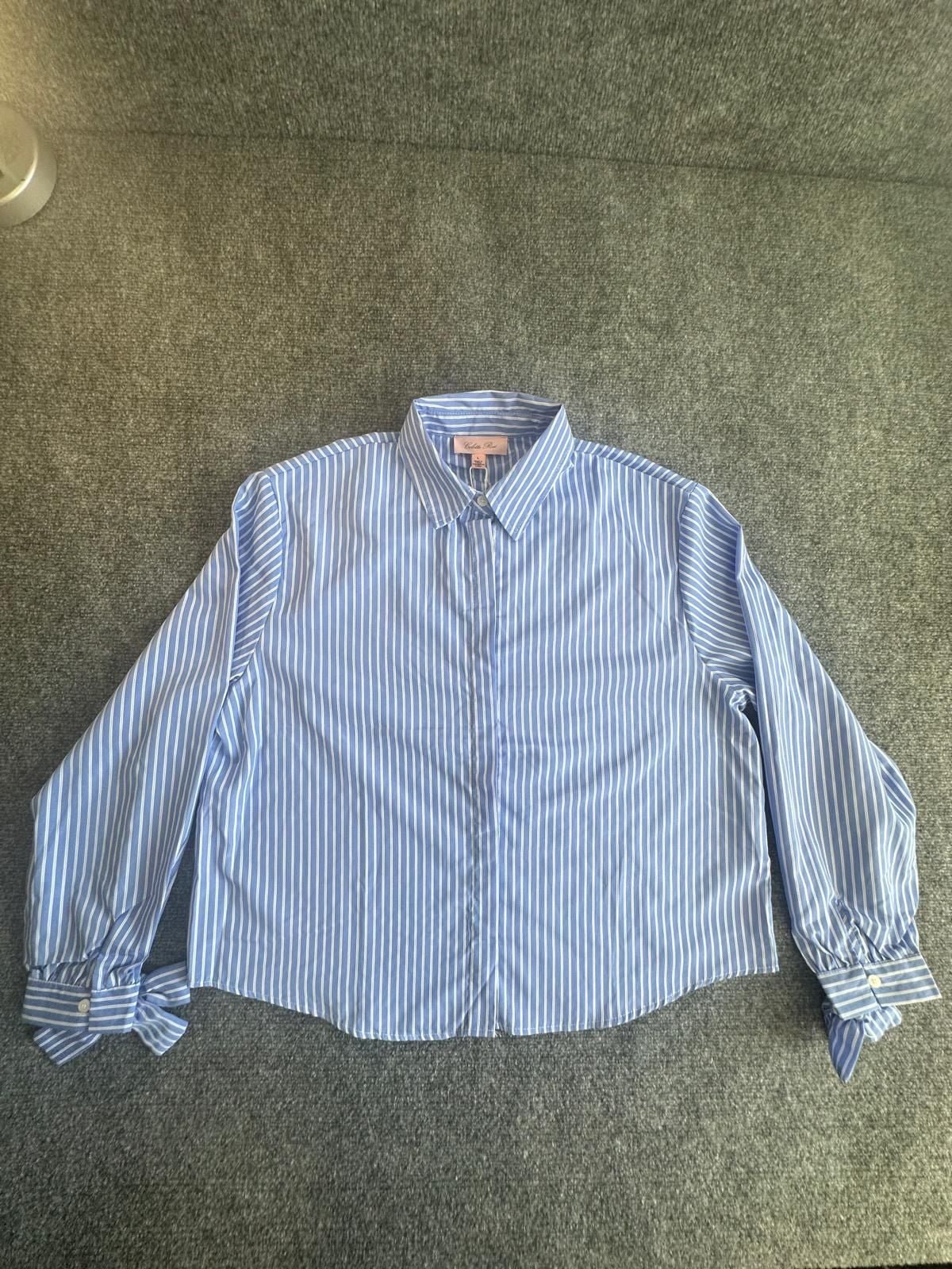 Colette Rose New Striped Button-Down Shirt Size L Blue 2