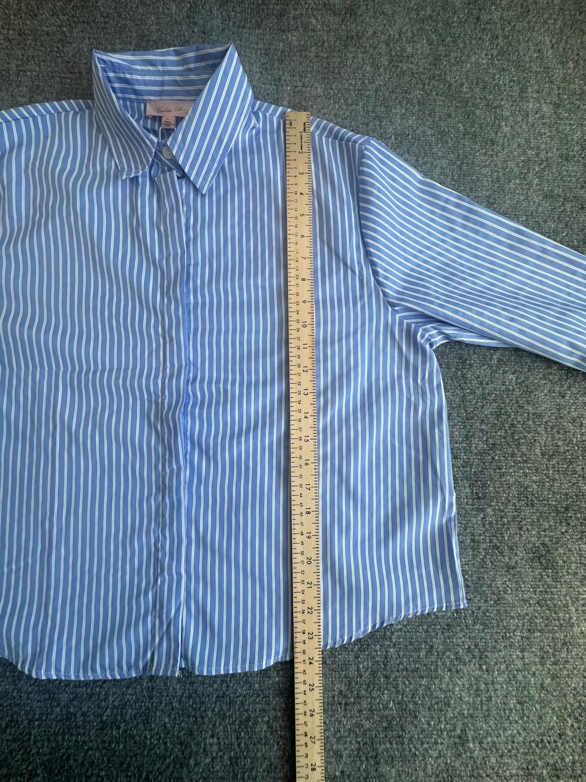 Colette Rose New Striped Button-Down Shirt Size L Blue 4