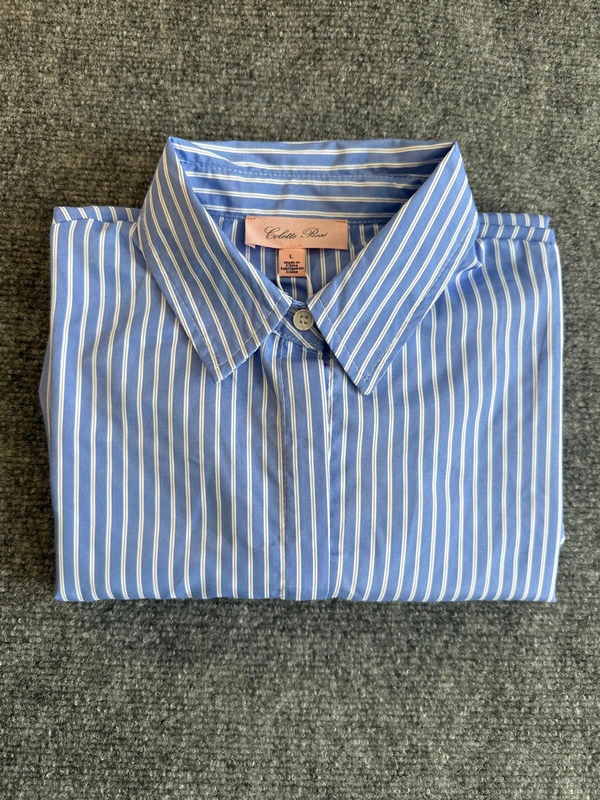 Colette Rose New Striped Button-Down Shirt Size L Blue 13