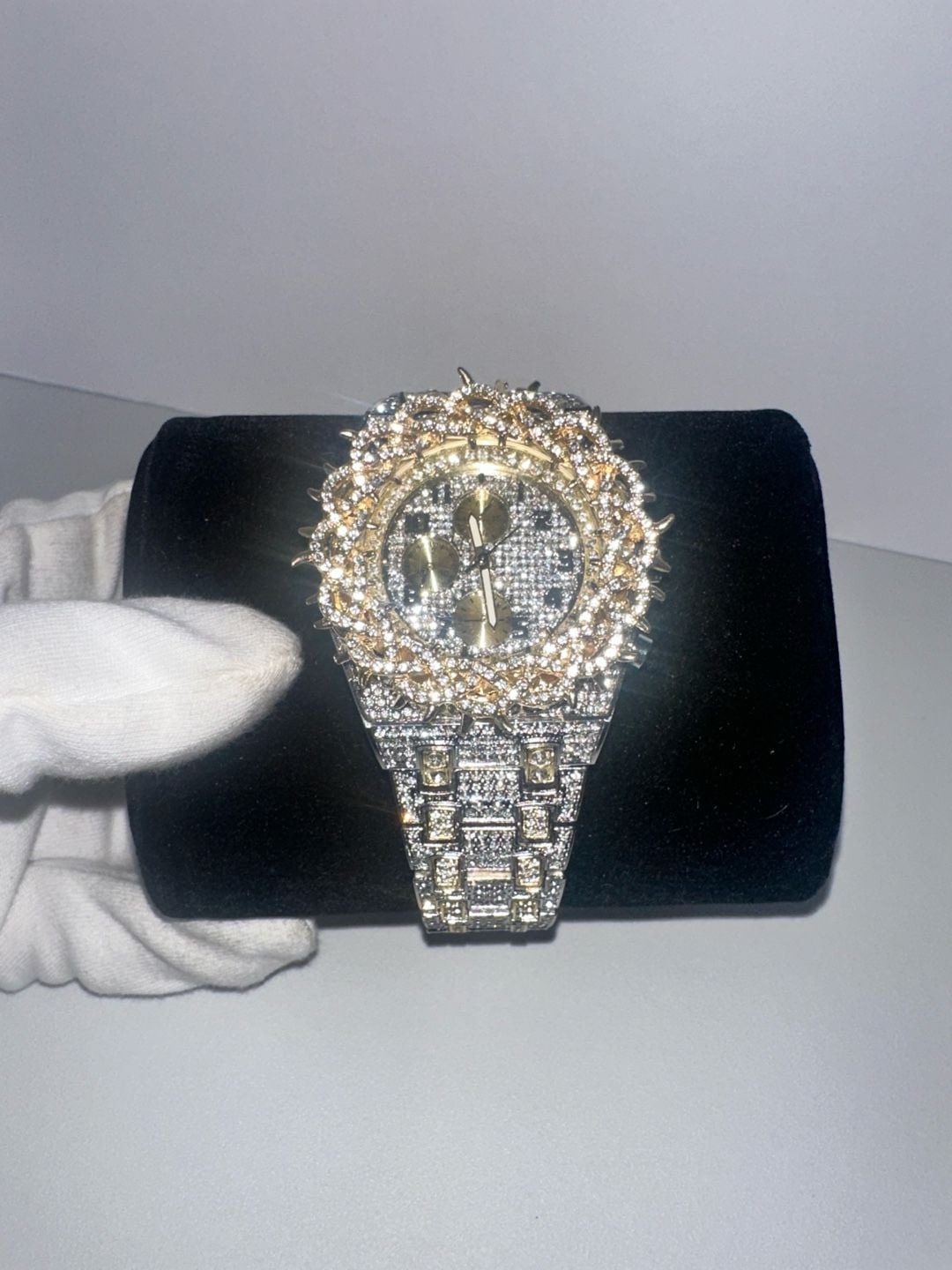 Two-Tone Gold & Silver Iced Out Rhinestone Fashion Watch 2
