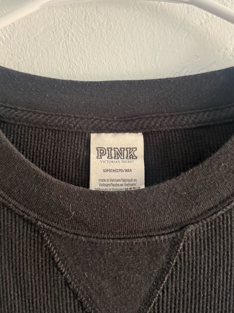 PINK Victoria's Secret Waffle Knit Long Sleeve Top Size S Black 5