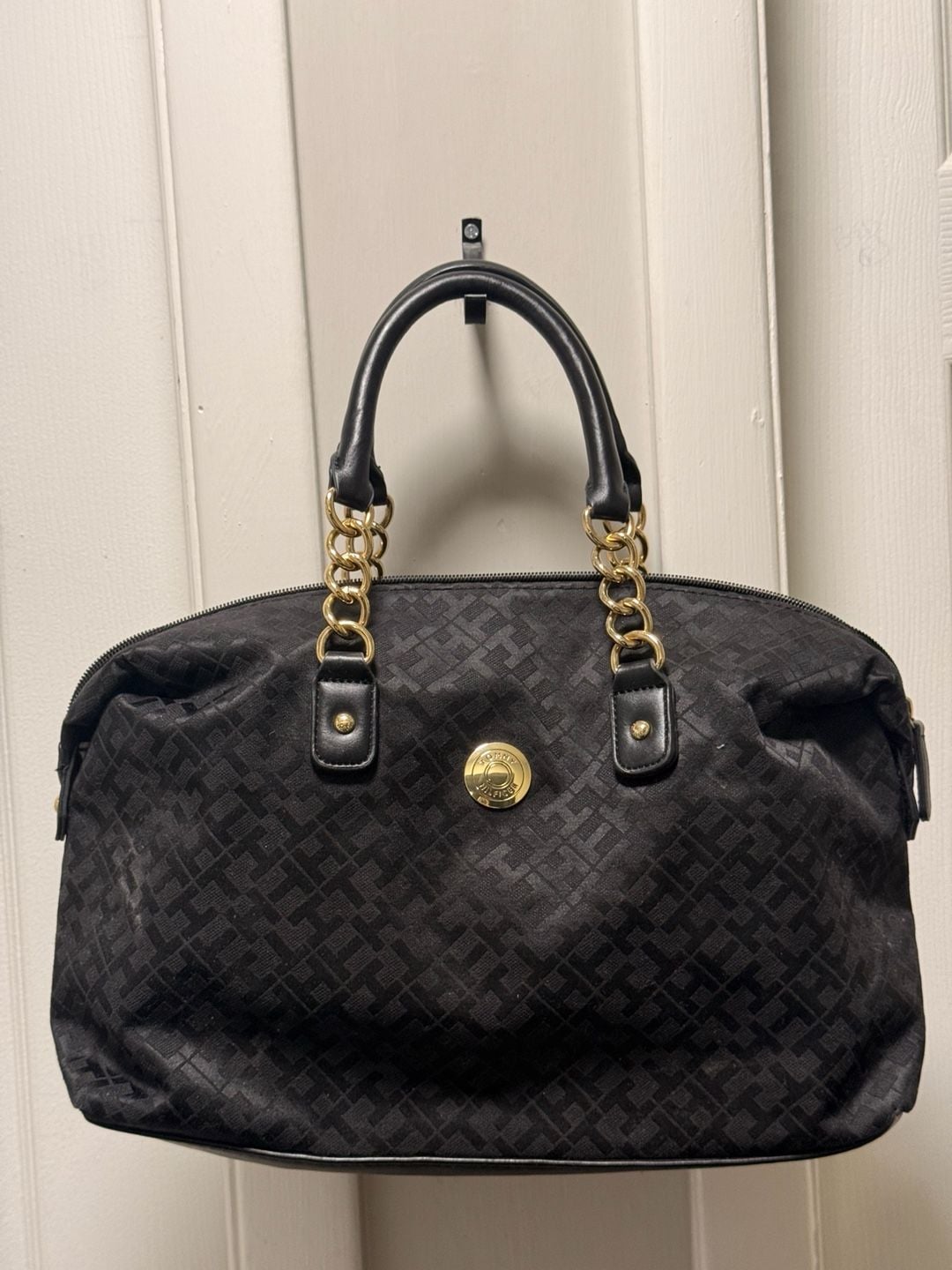 Tommy Hilfiger Monogram Black Satchel Handbag 2