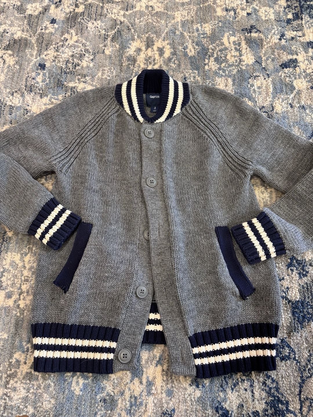GapKids throwback Cardigan Size M 8 Gray Cotton Varsity 2