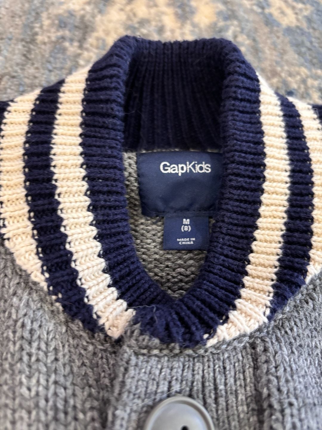 GapKids throwback Cardigan Size M 8 Gray Cotton Varsity 3