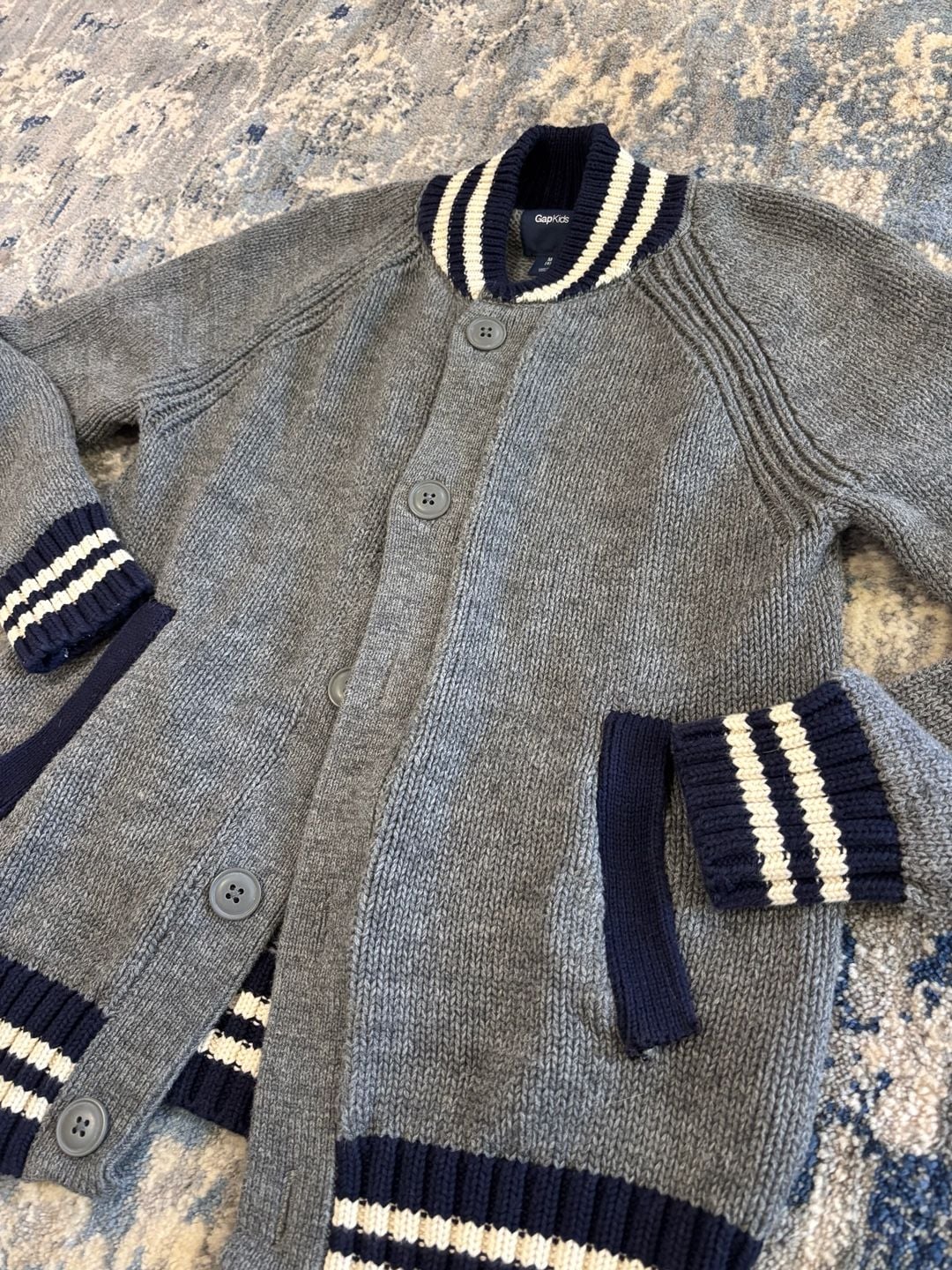 GapKids throwback Cardigan Size M 8 Gray Cotton Varsity 4