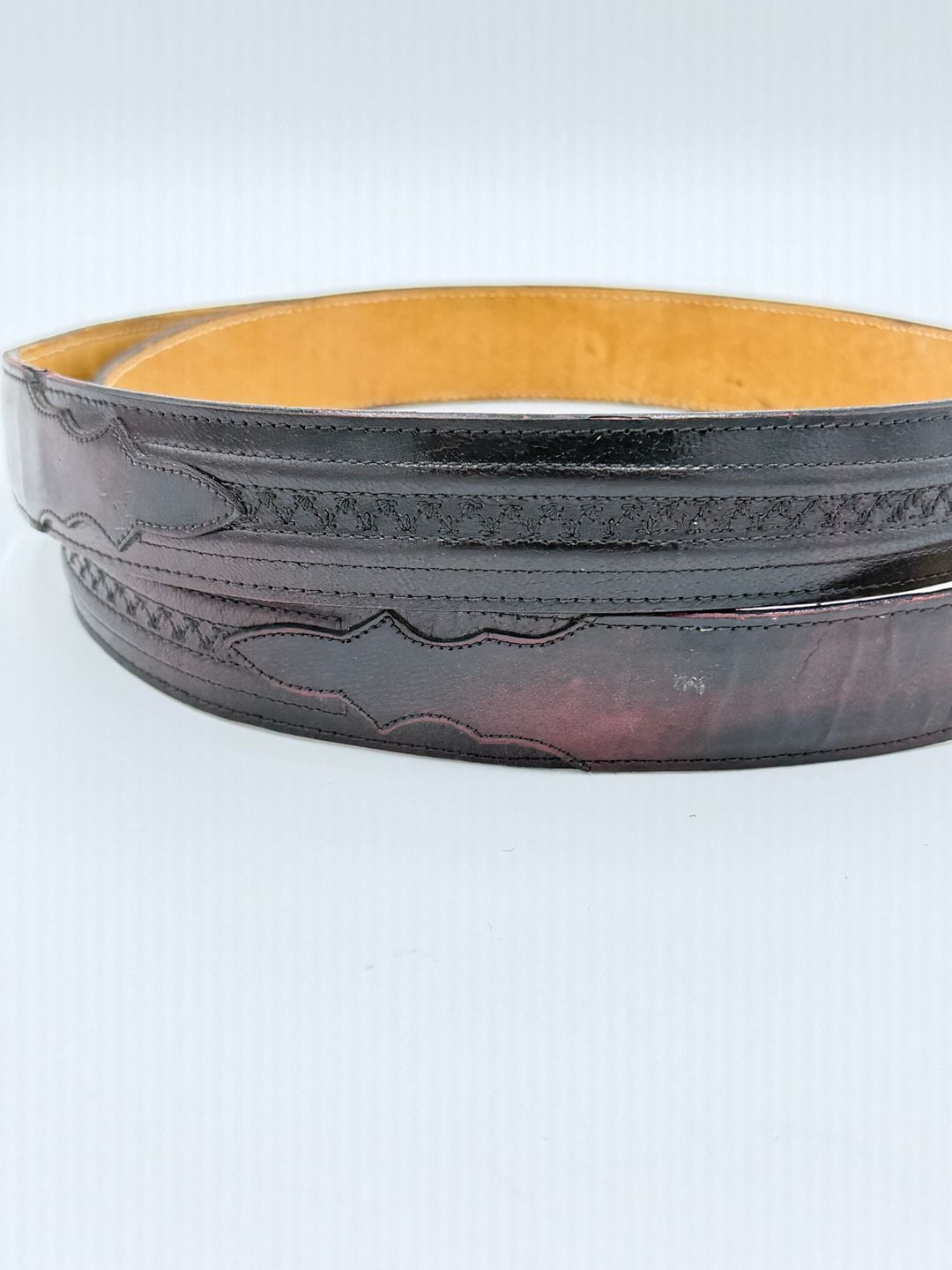 Lucchese Leather Belt Size 40 Black Brown Western Tooled 2