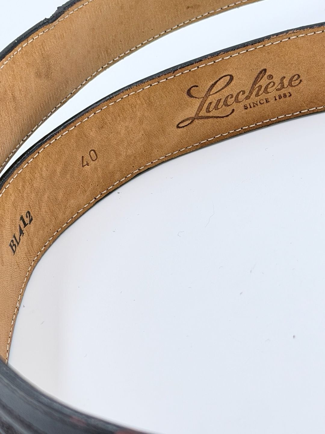 Lucchese Leather Belt Size 40 Black Brown Western Tooled 4