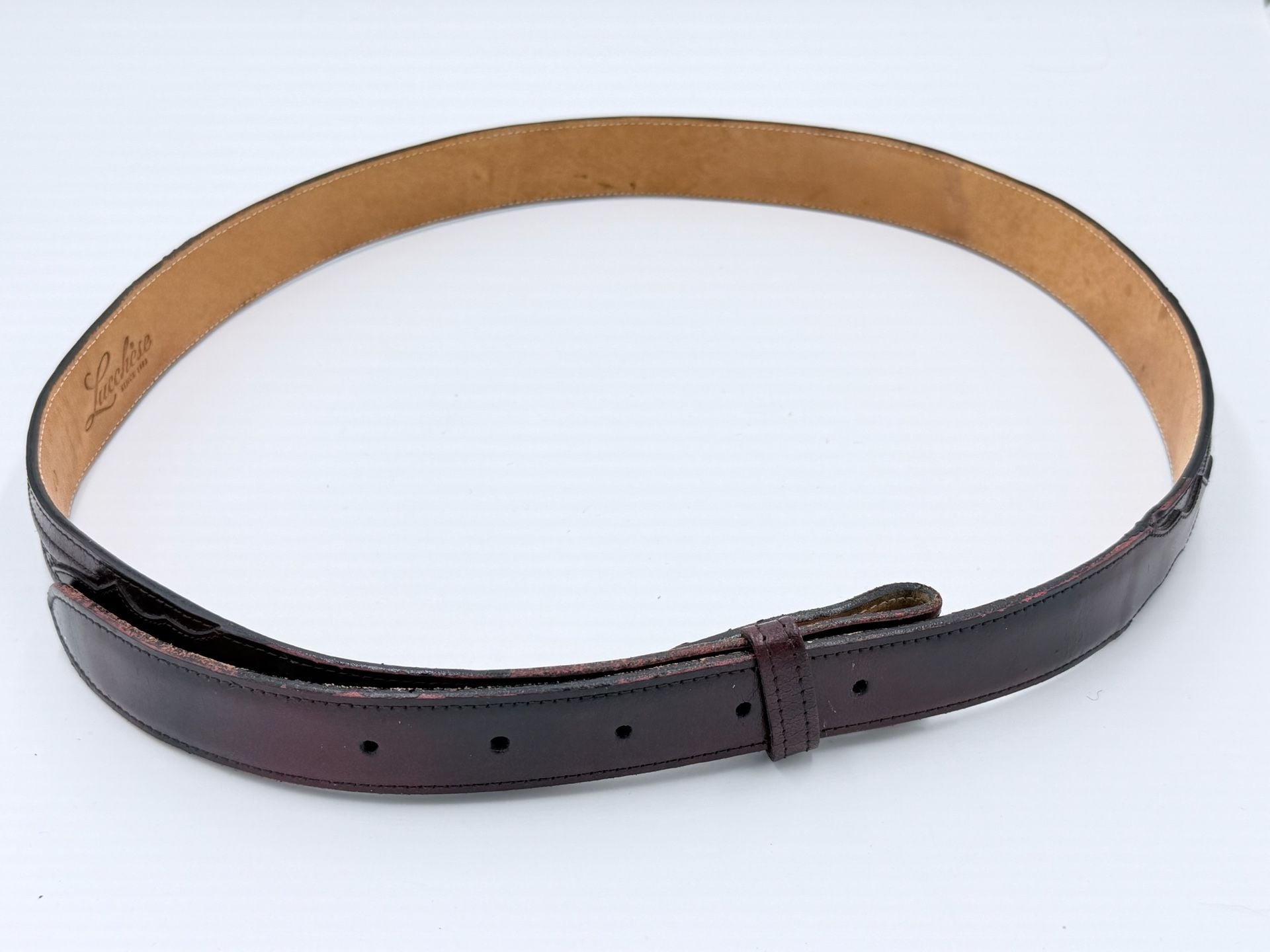 Lucchese Leather Belt Size 40 Black Brown Western Tooled 8