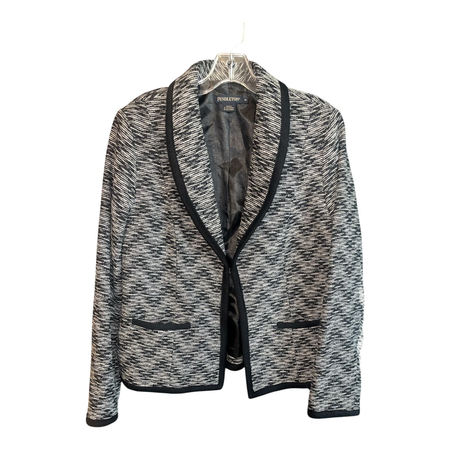 Pendleton Tweed Blazer Size 12 Black White Virgin Wool Jacket 2