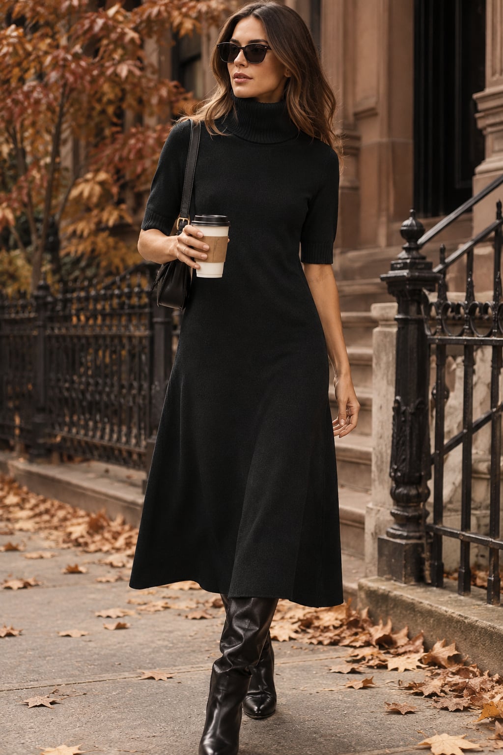 Lauren Ralph Lauren Silk Cashmere Turtleneck Midi Dress XS Black 2