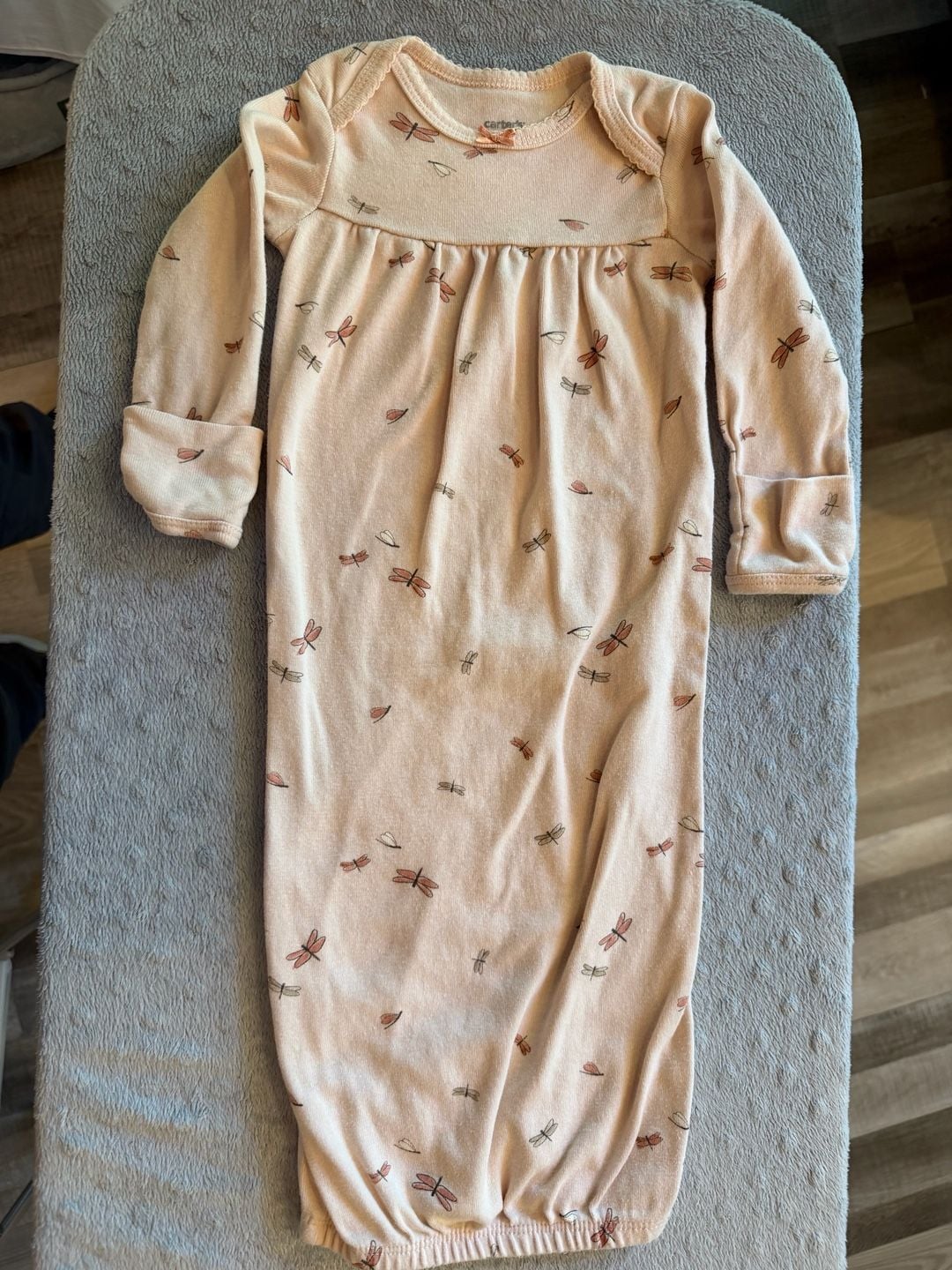 Carter's Dragonfly Smocked Baby Gown Size 0-3M Pink Cotton EUC 2