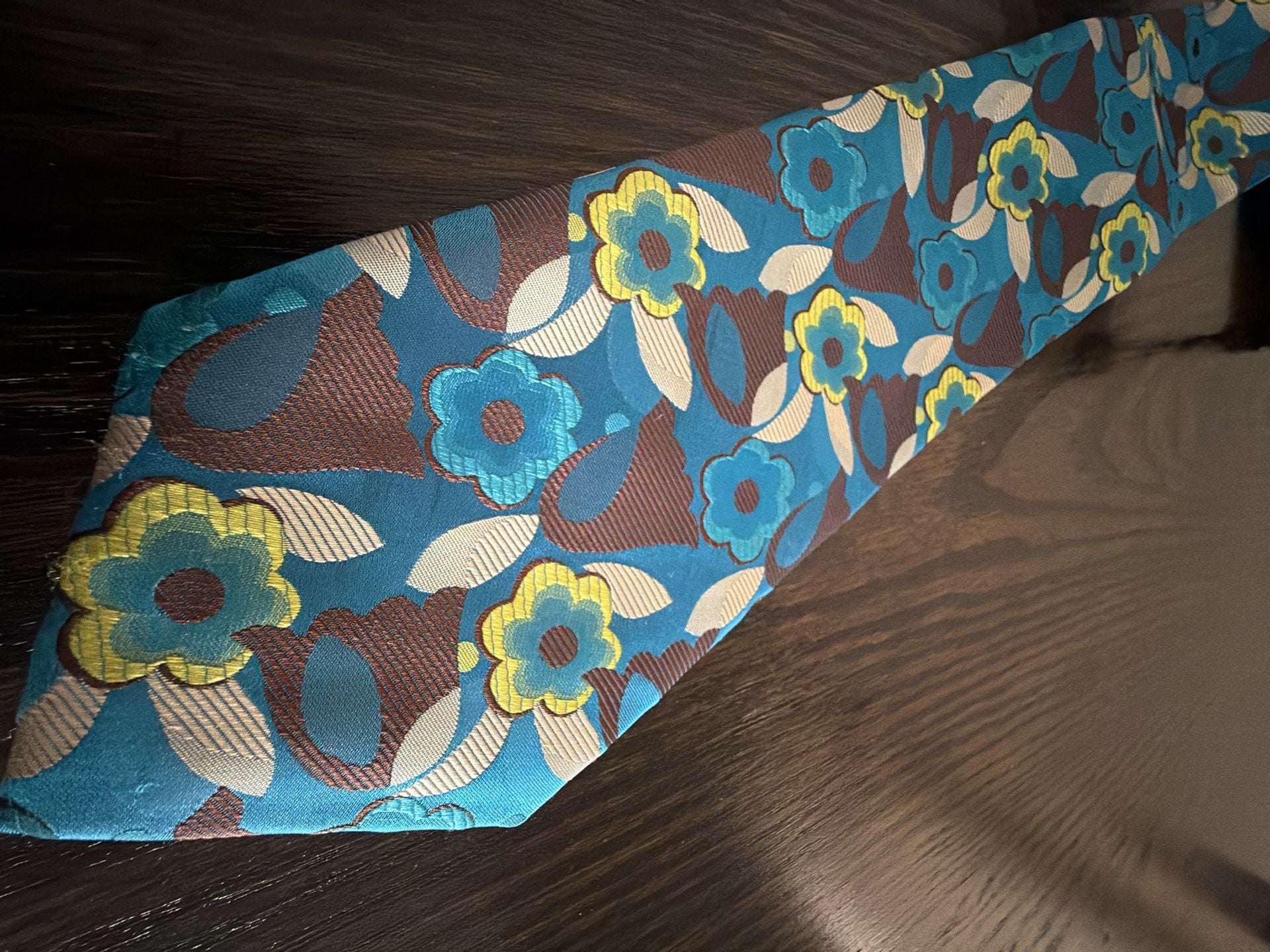 Verse 9 Silk Tie Blue Yellow Floral Retro Necktie 4