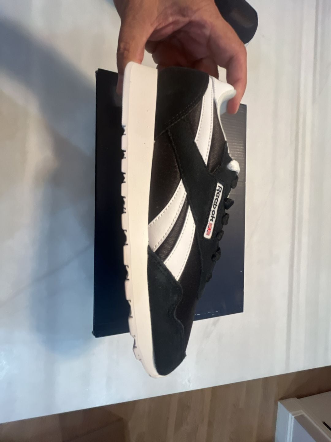 Reebok Royal Nylon Size 7.5 Black White Sneakers BD1553 New with Box 7