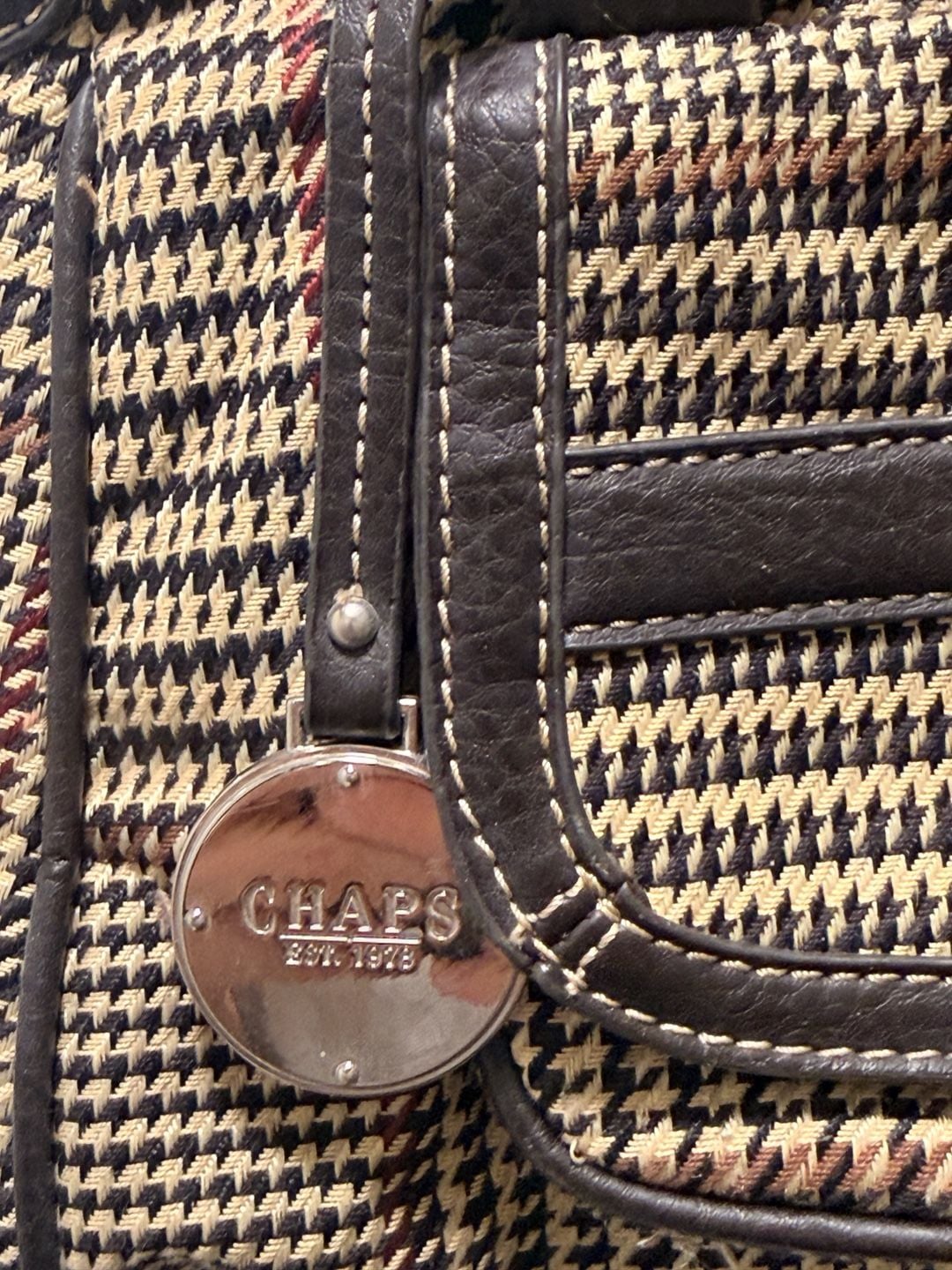 Chaps Houndstooth Shoulder Bag Brown Plaid Purse 3