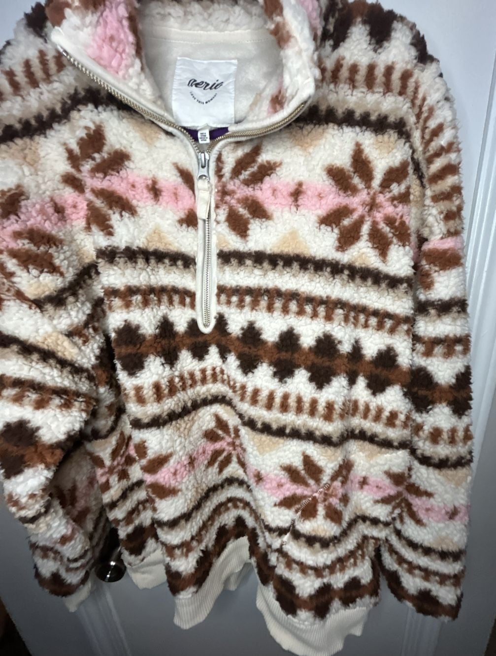 Aerie Hometown Holiday 1/4 Zip Sherpa Pullover Size M 9