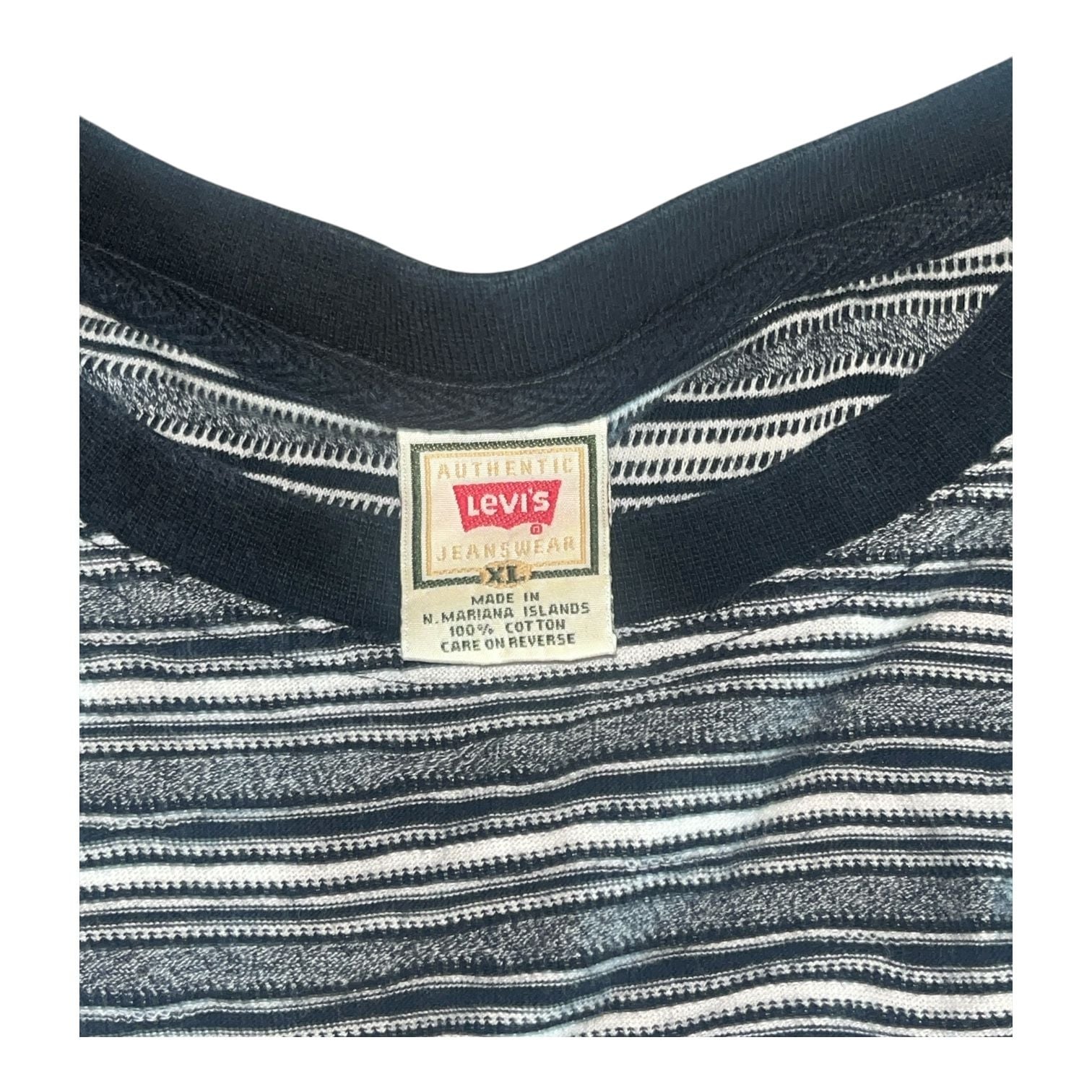 Vtg Levi's Striped T-Shirt Size XL Blue Black Ribbed Short Sleeve Crewneck 4