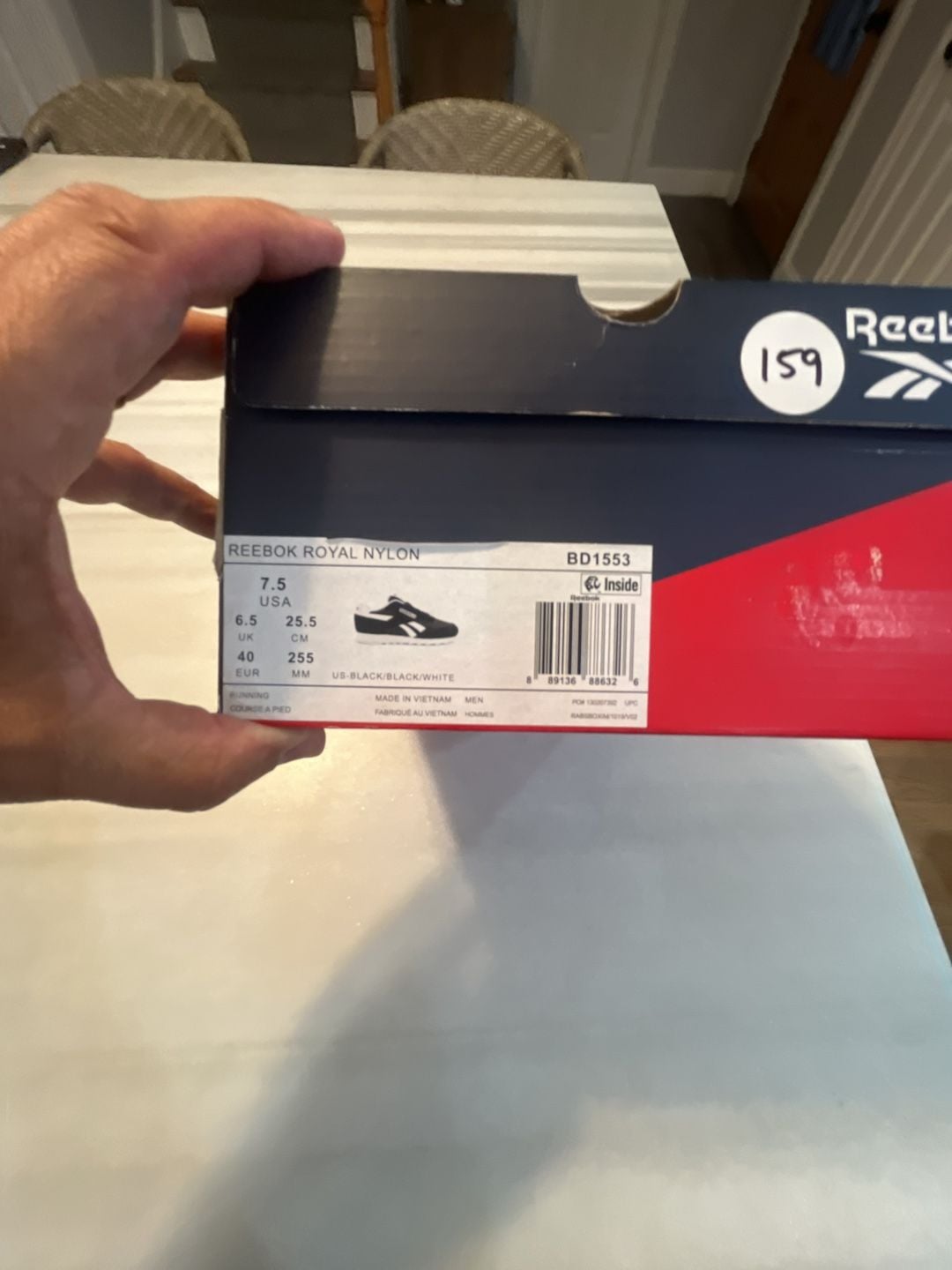 Reebok Royal Nylon Size 7.5 Black White Sneakers BD1553 New with Box 13