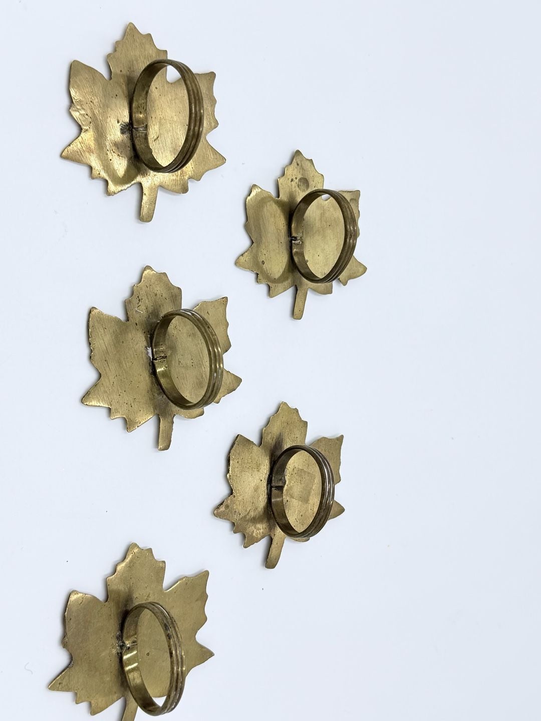 Vintage Brass Maple Leaf Napkin Rings Set of 5 Fall Table Decor 3