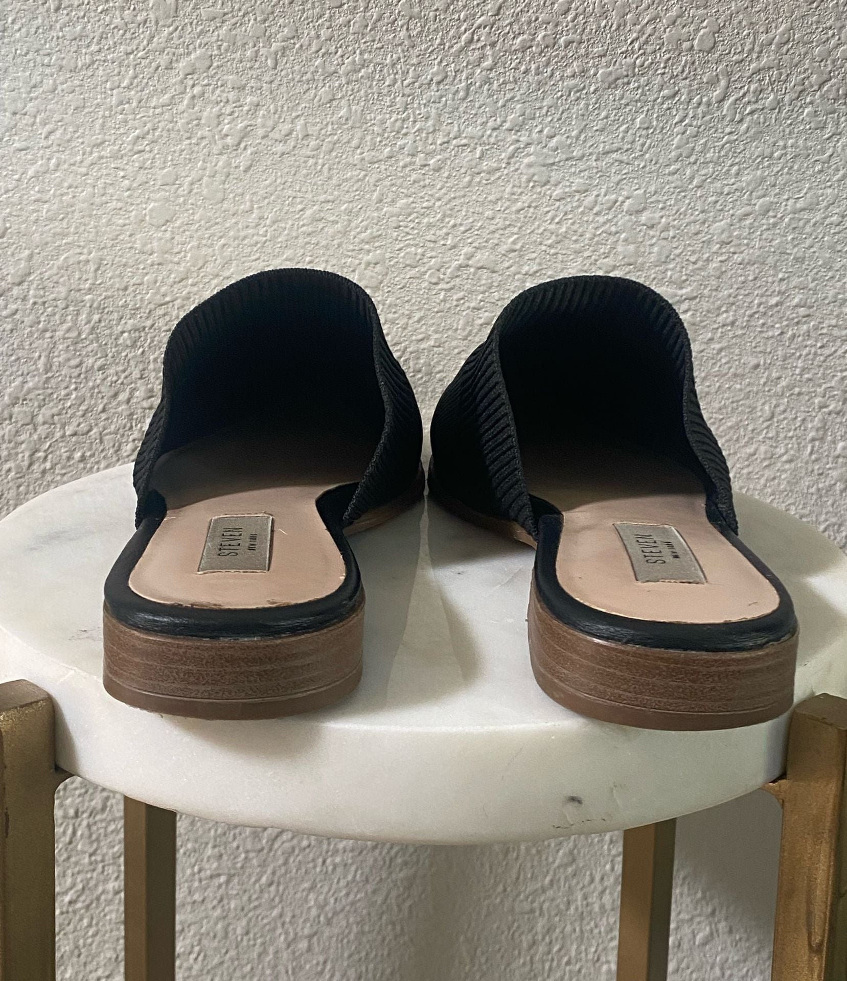 Steven New York Pointed Toe Mules Size 8.5 Black Knit Flats 8