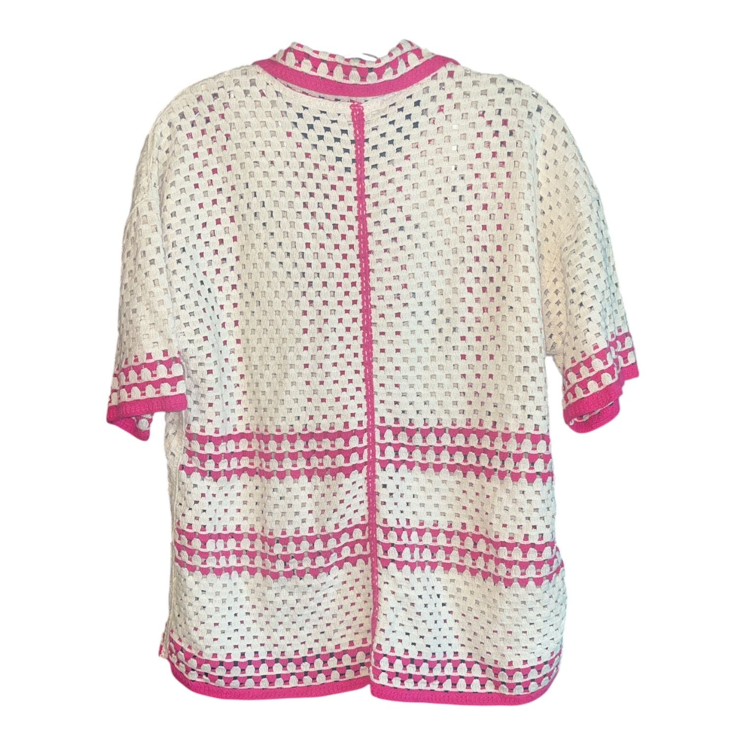 New In Crochet Knit Polo Shirt NT12044 Cream Pink Short Sleeve Top 3