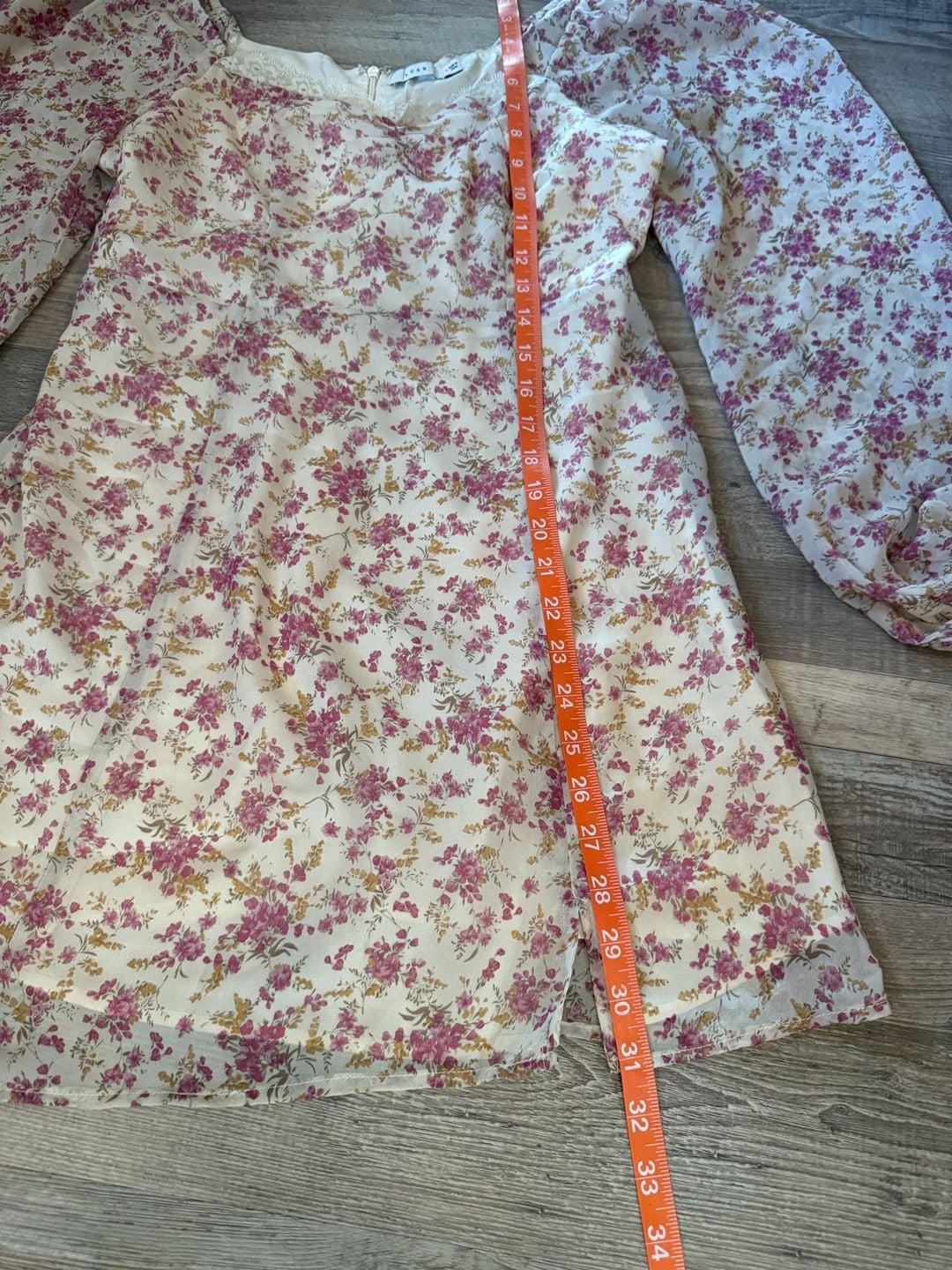 Lush Cream Mini Dress with Pink Floral Print size M 4