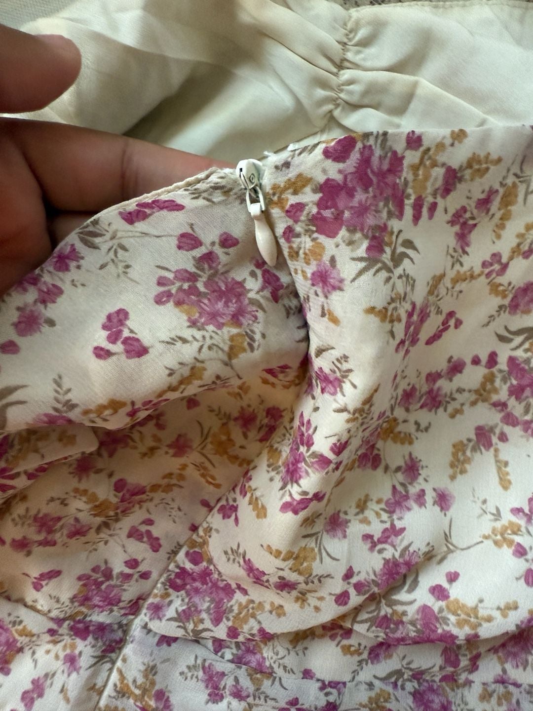 Lush Cream Mini Dress with Pink Floral Print size M 6