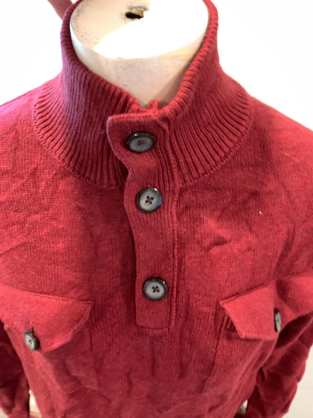 Banana Republic Mock Neck Henley Sweater Size L Red Button Pocket Pullover 3