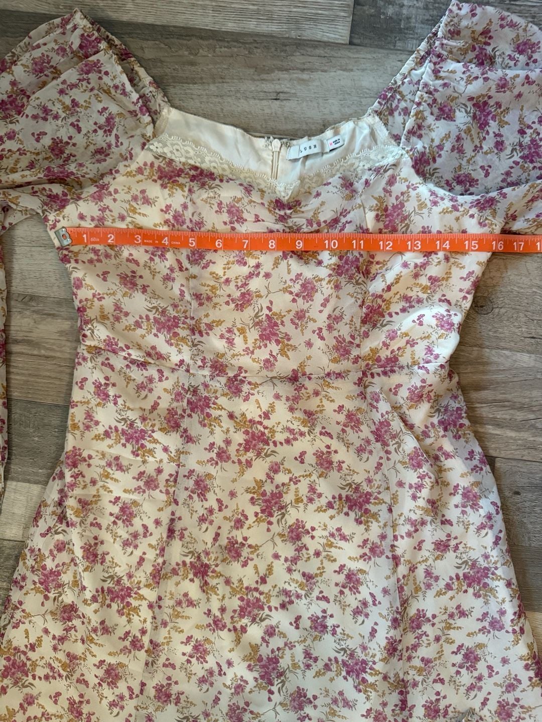Lush Cream Mini Dress with Pink Floral Print size M 5