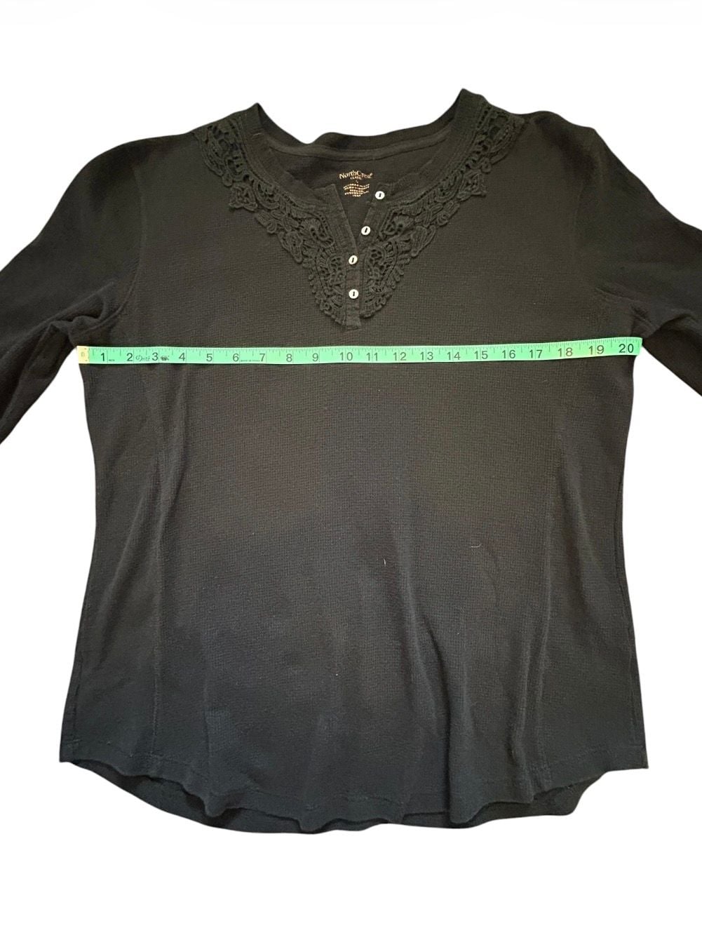 NorthCrest Classic Thermal Henley Size L Black Long Sleeve Lace Trim 5