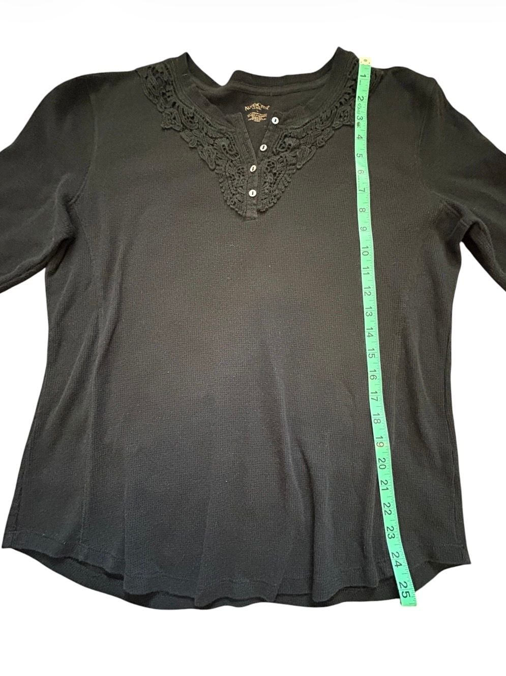 NorthCrest Classic Thermal Henley Size L Black Long Sleeve Lace Trim 6