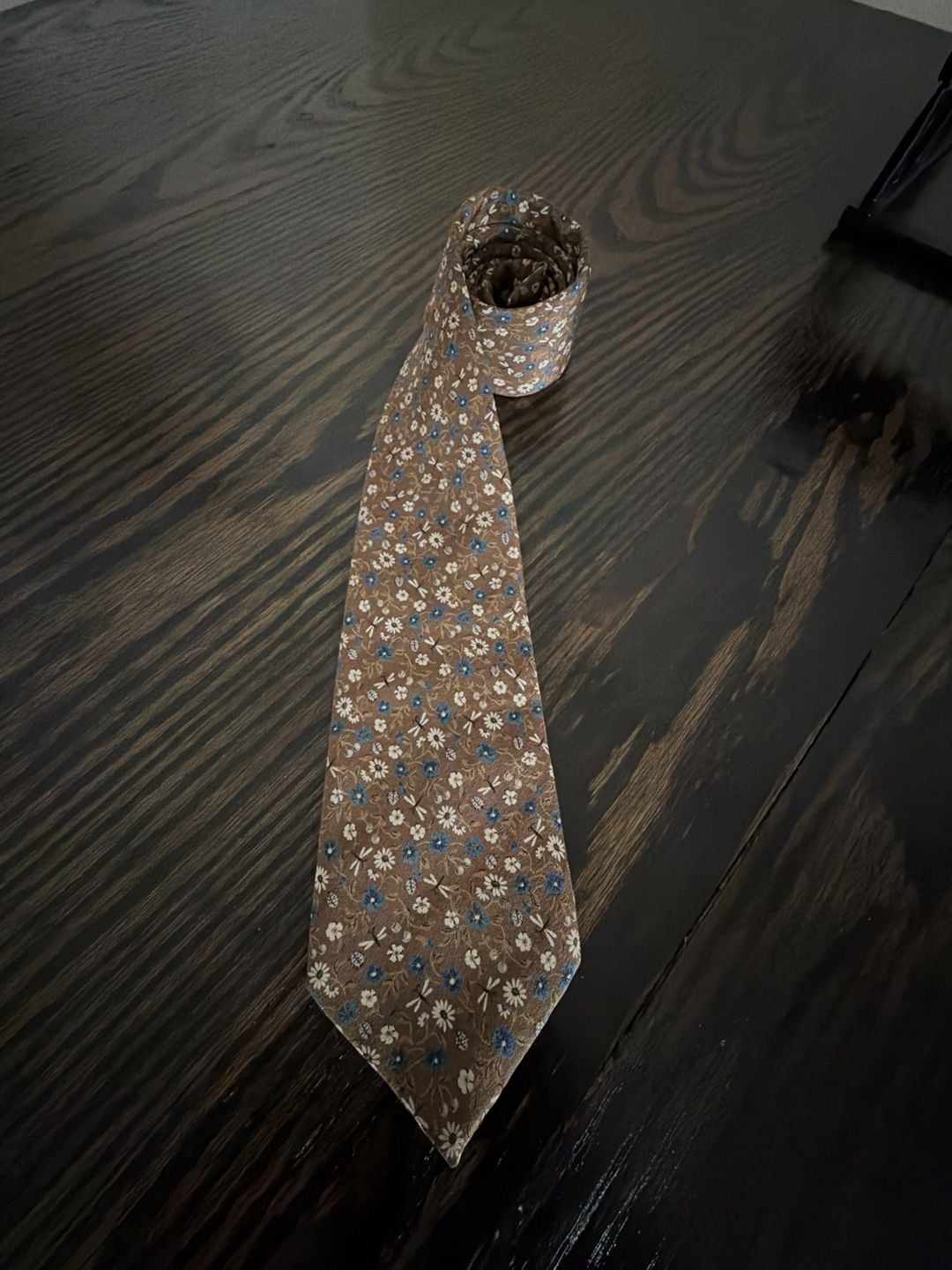 Ermenegildo Zegna Silk Necktie Brown Floral Dragonfly 1