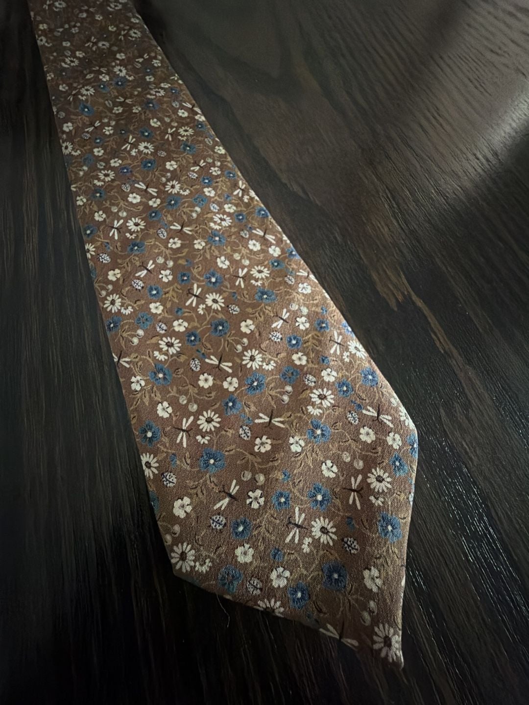 Ermenegildo Zegna Silk Necktie Brown Floral Dragonfly 3