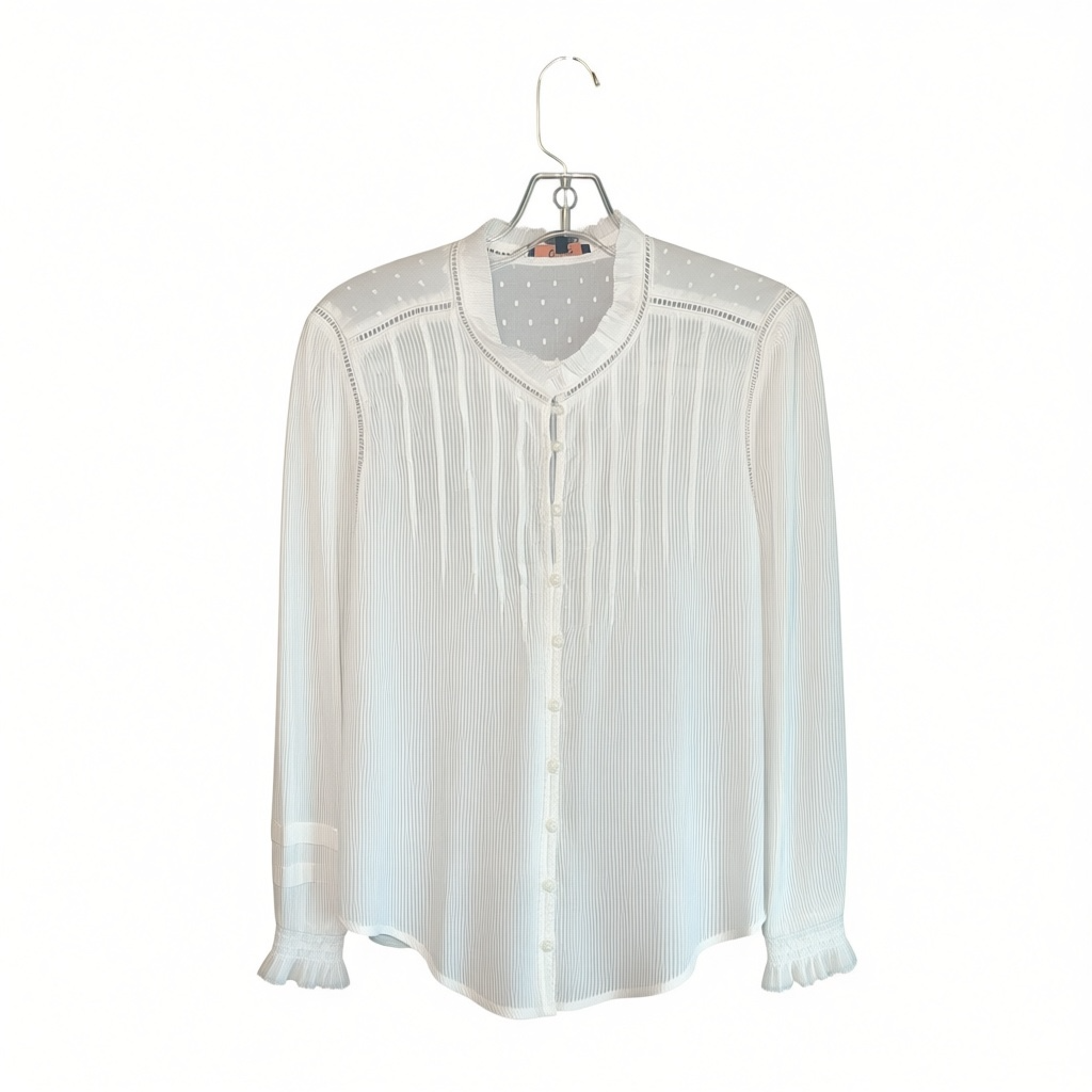 Quince Organic Textured Cotton Peasant Blouse Size M White 2