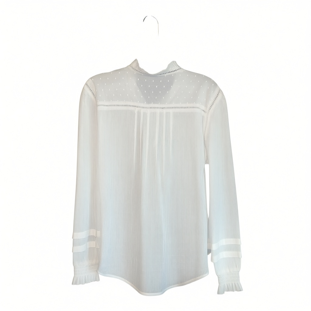 Quince Organic Textured Cotton Peasant Blouse Size M White 3