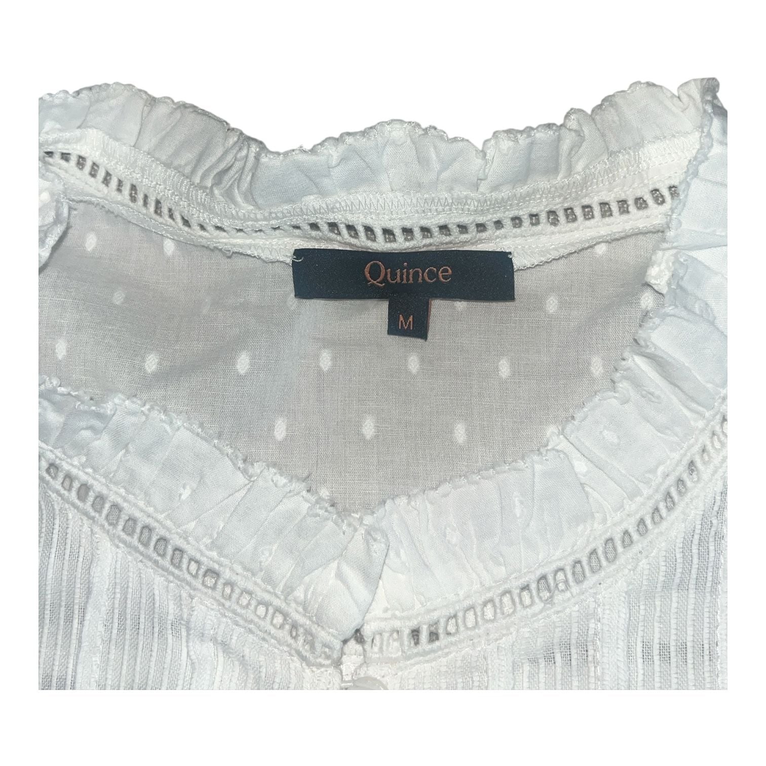 Quince Organic Textured Cotton Peasant Blouse Size M White 4