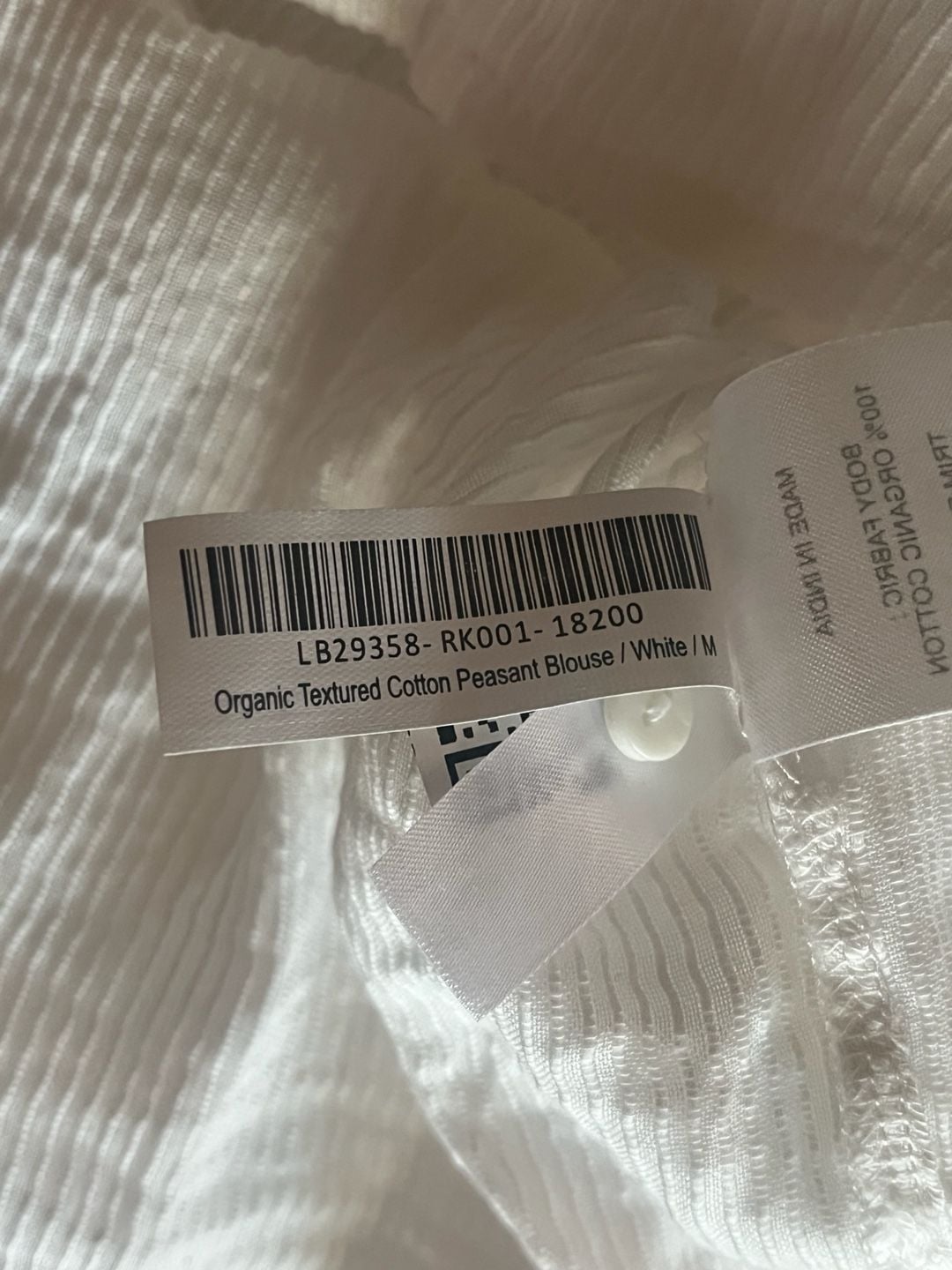 Quince Organic Textured Cotton Peasant Blouse Size M White 7